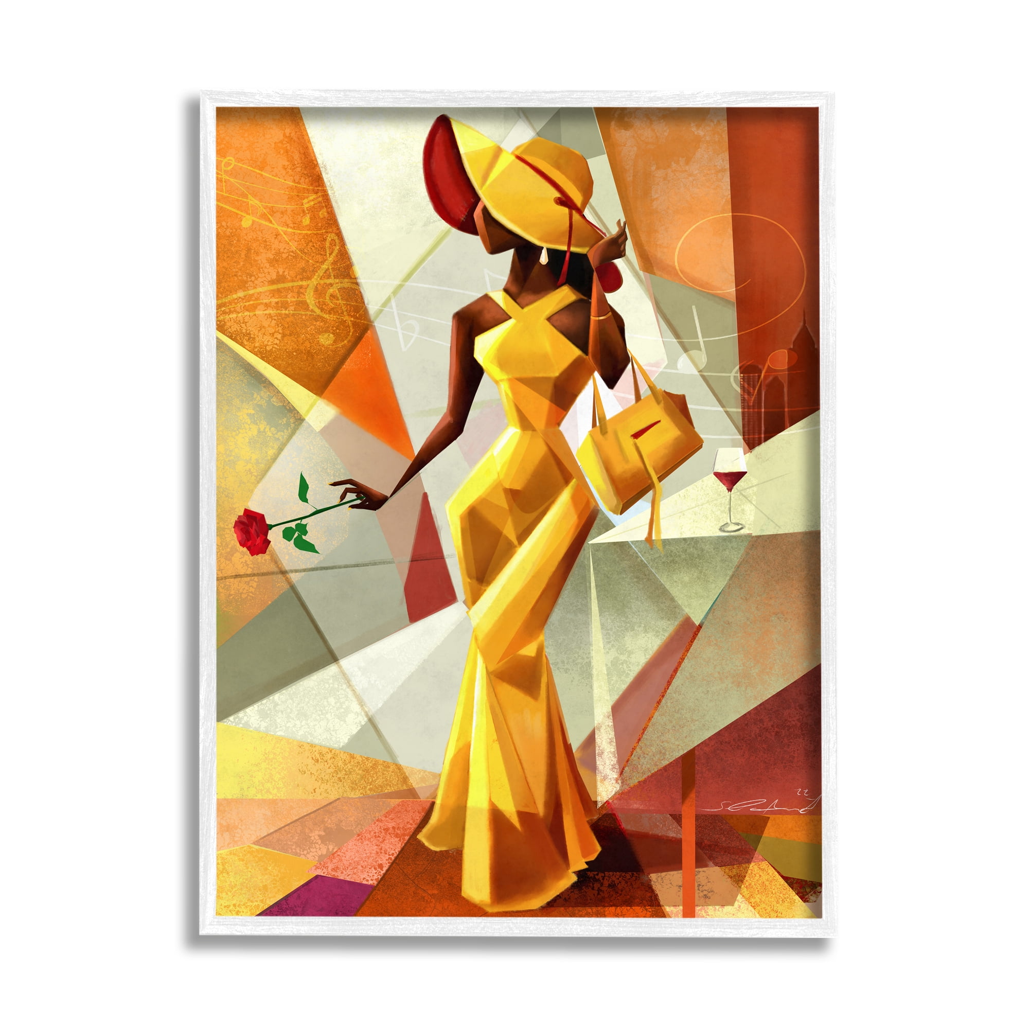 Stupell Industries Modern Cubist Fashion Girl Abstract Painting White Framed Art Print Wall Art, 24 x 30