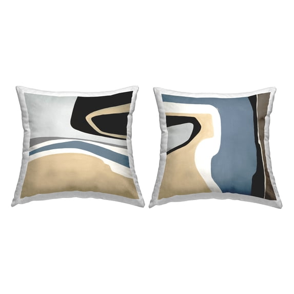 Stupell Industries Modern Curved Abstraction Square Decorative Printed Throw Pillow, 18 x 18, Set of 2