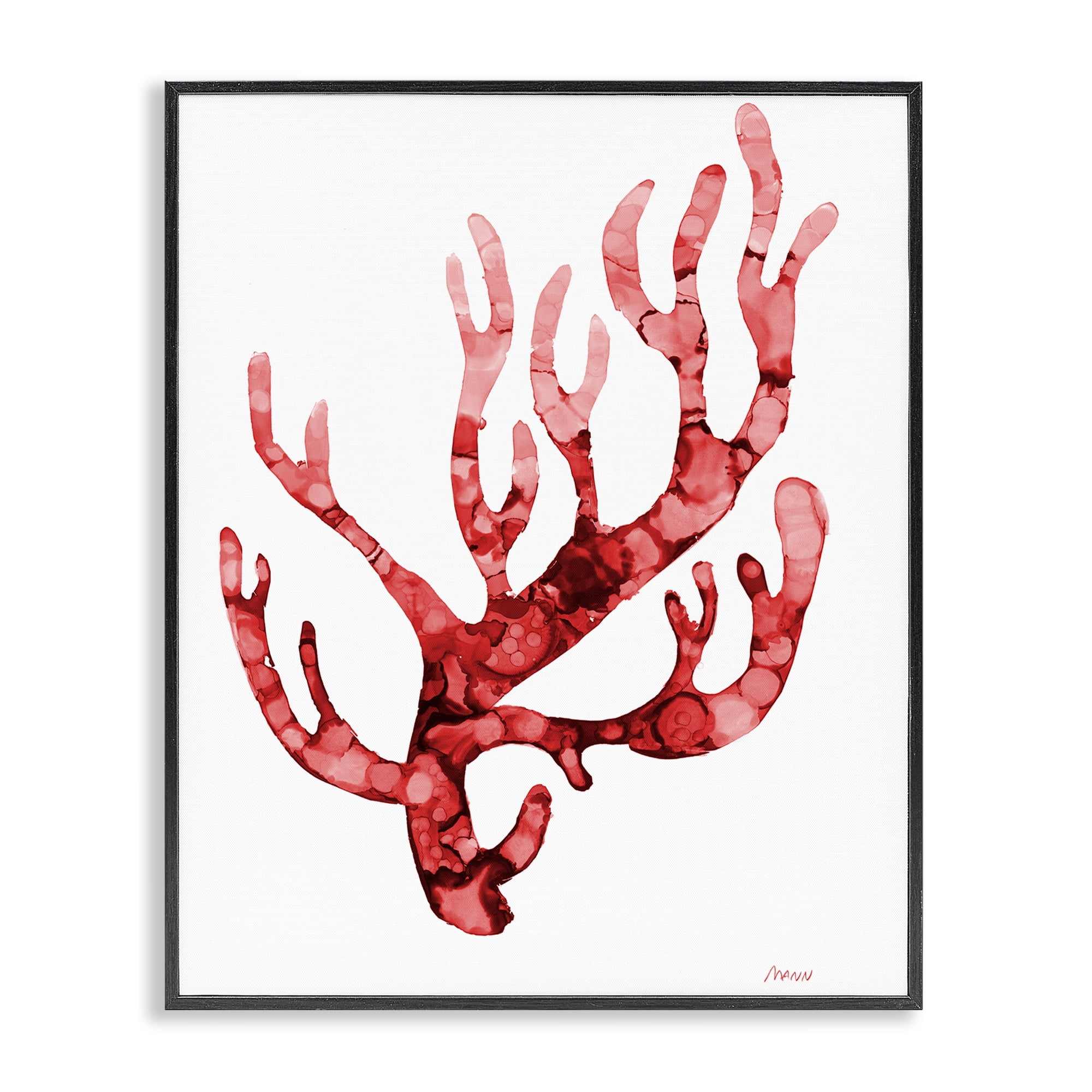Stupell Industries Modern Curved Coral Nautical & Beach Painting Black Framed Art Print Wall Art, 24 x 30