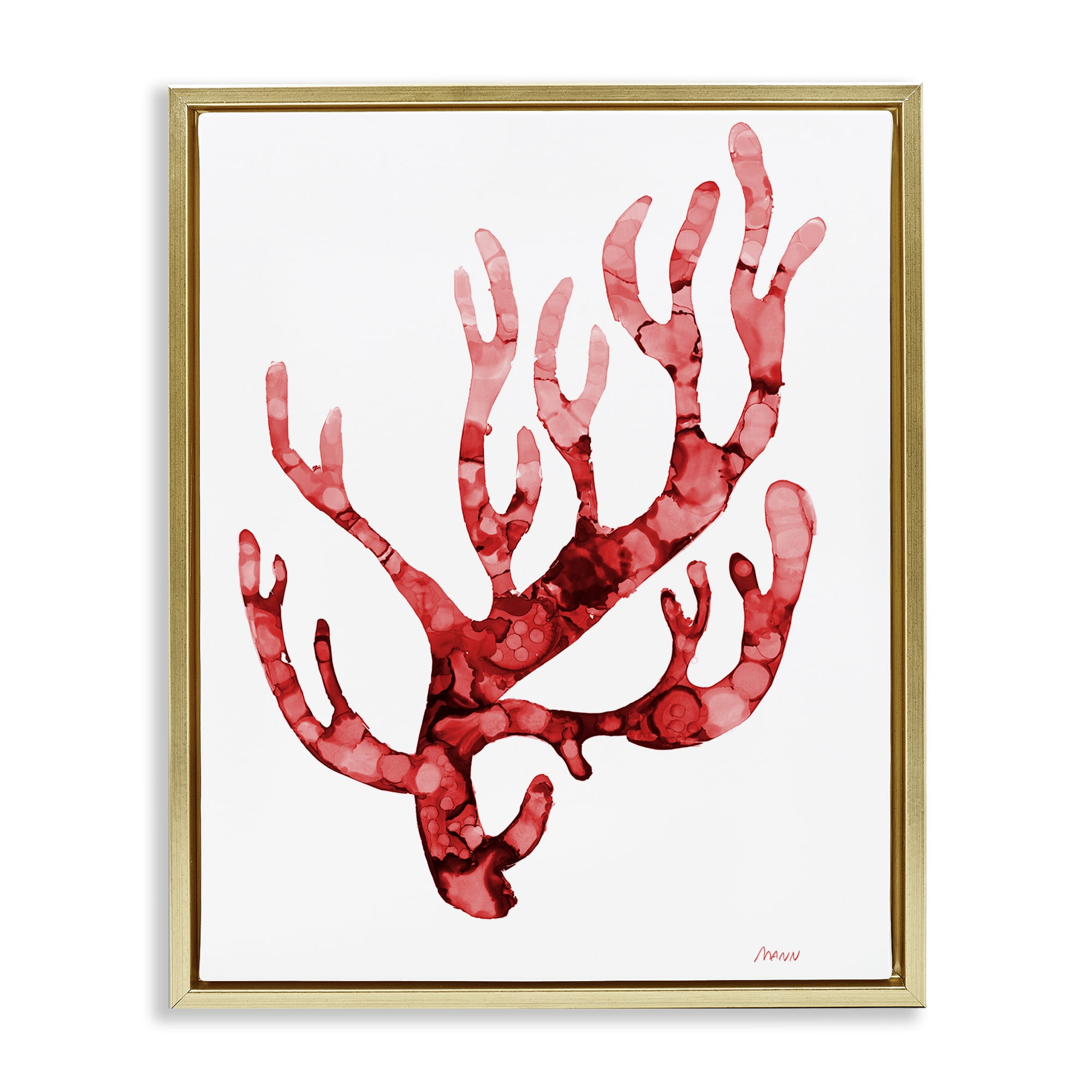 Stupell Industries Modern Curved Coral Nautical & Beach Painting Gold Floater Framed Canvas Art Print Wall Art, 17 x 21