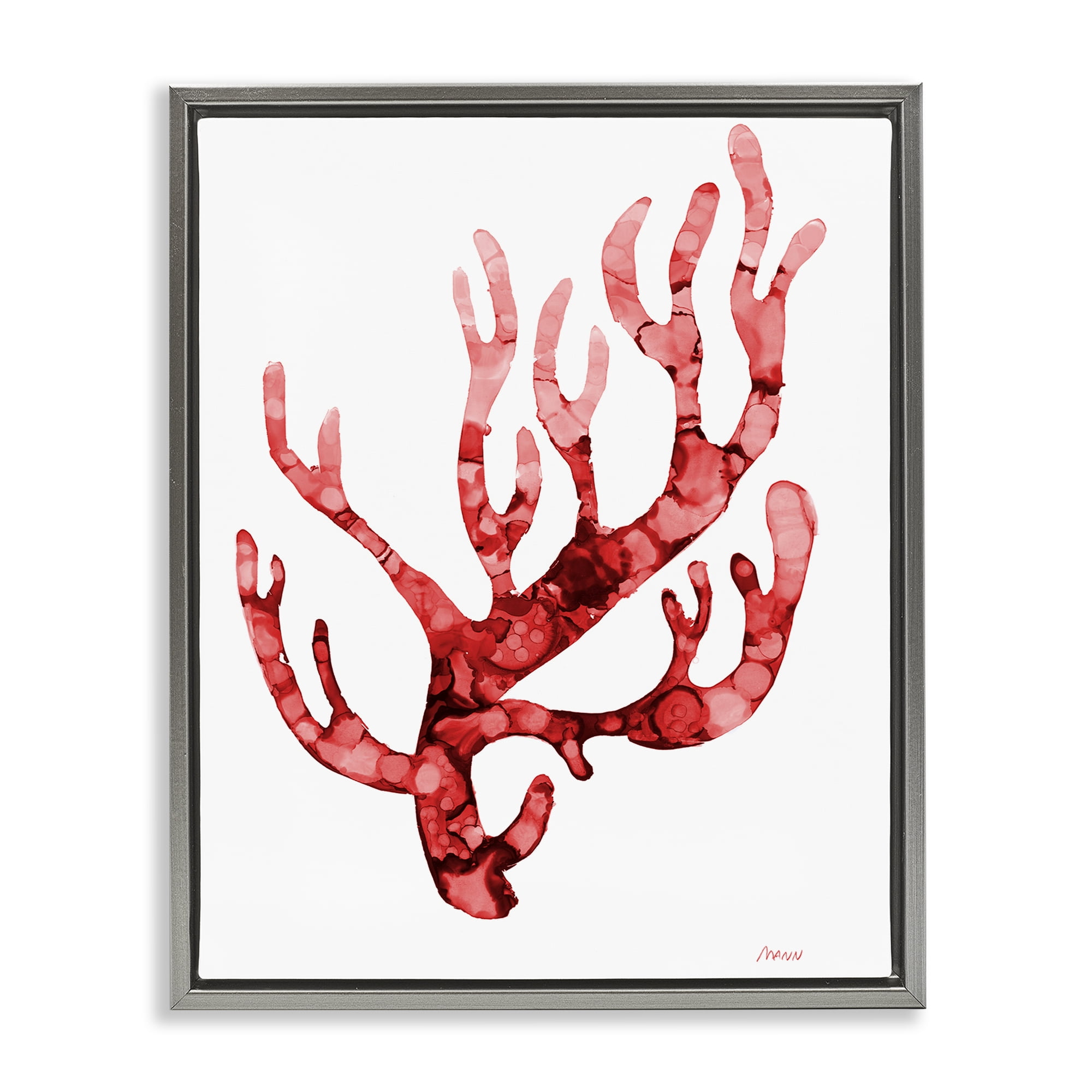 Stupell Industries Modern Curved Coral Nautical & Beach Painting Gray Floater Framed Canvas Art Print Wall Art, 25 x 31