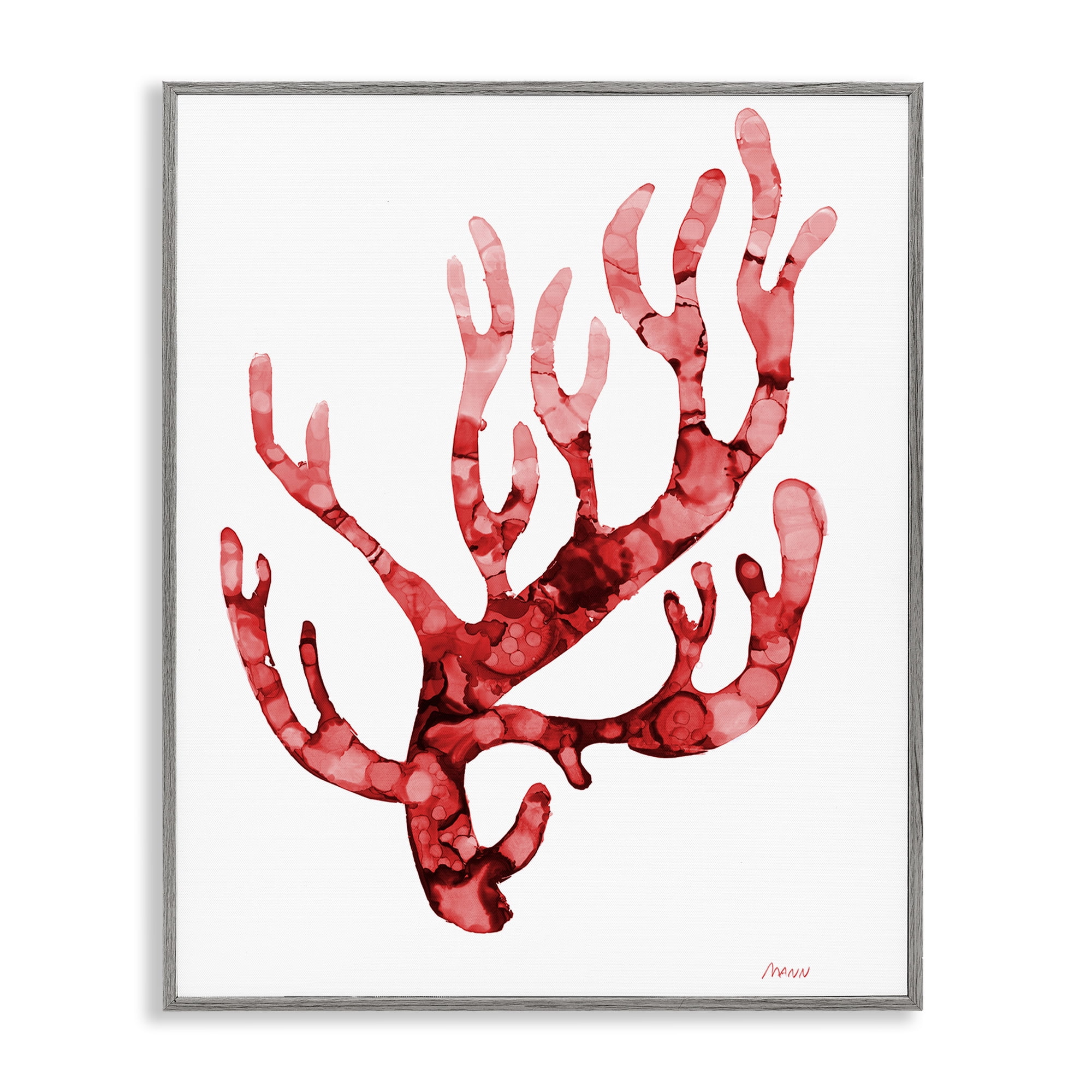 Stupell Industries Modern Curved Coral Nautical & Beach Painting Gray Framed Art Print Wall Art, 24 x 30