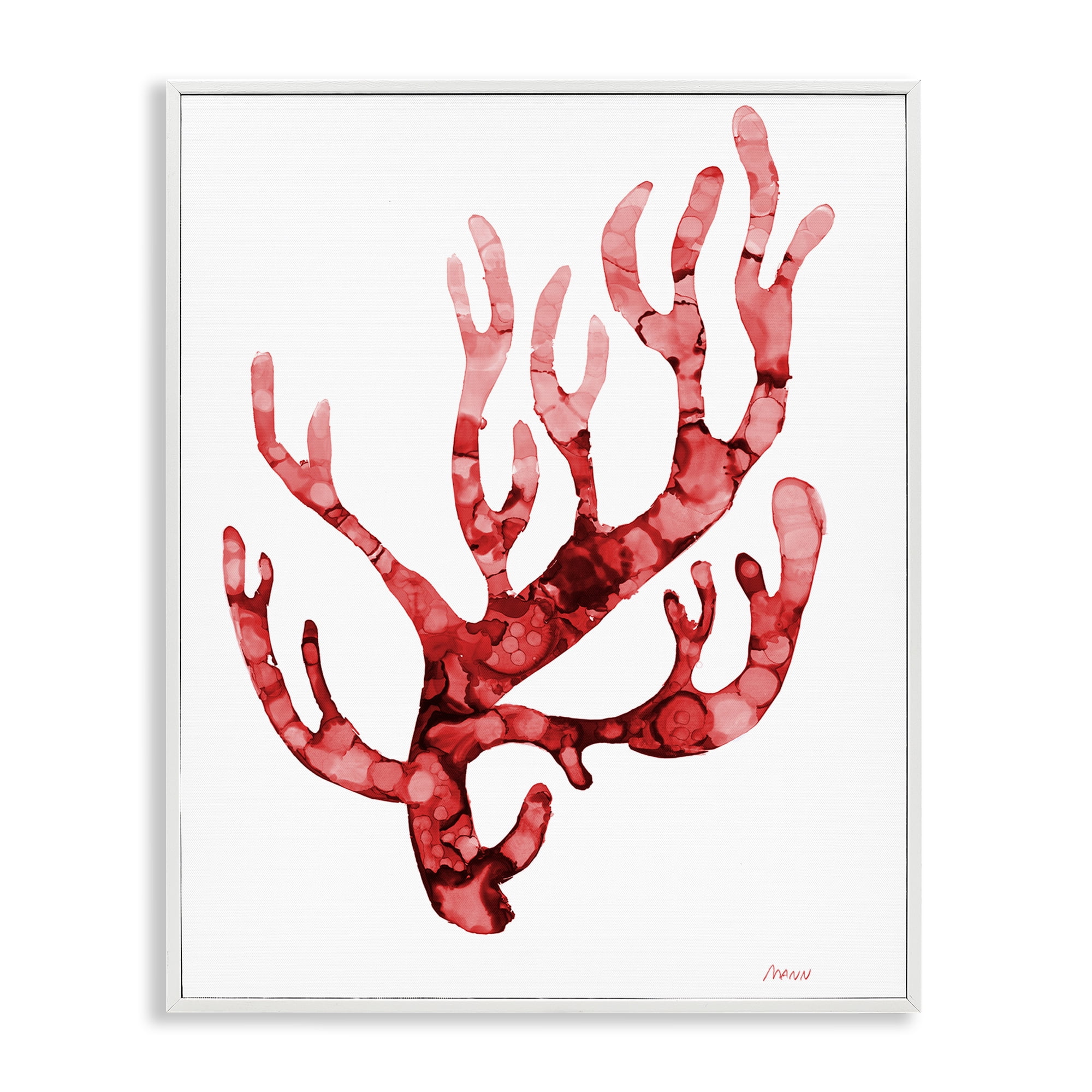 Stupell Industries Modern Curved Coral Nautical & Beach Painting White Framed Art Print Wall Art, 16 x 20