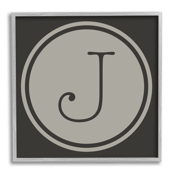 Stupell Industries Modern D Initial Elevator Key Circular Shape Typography Painting Gray Framed Art Print Wall Art, 12 x 12
