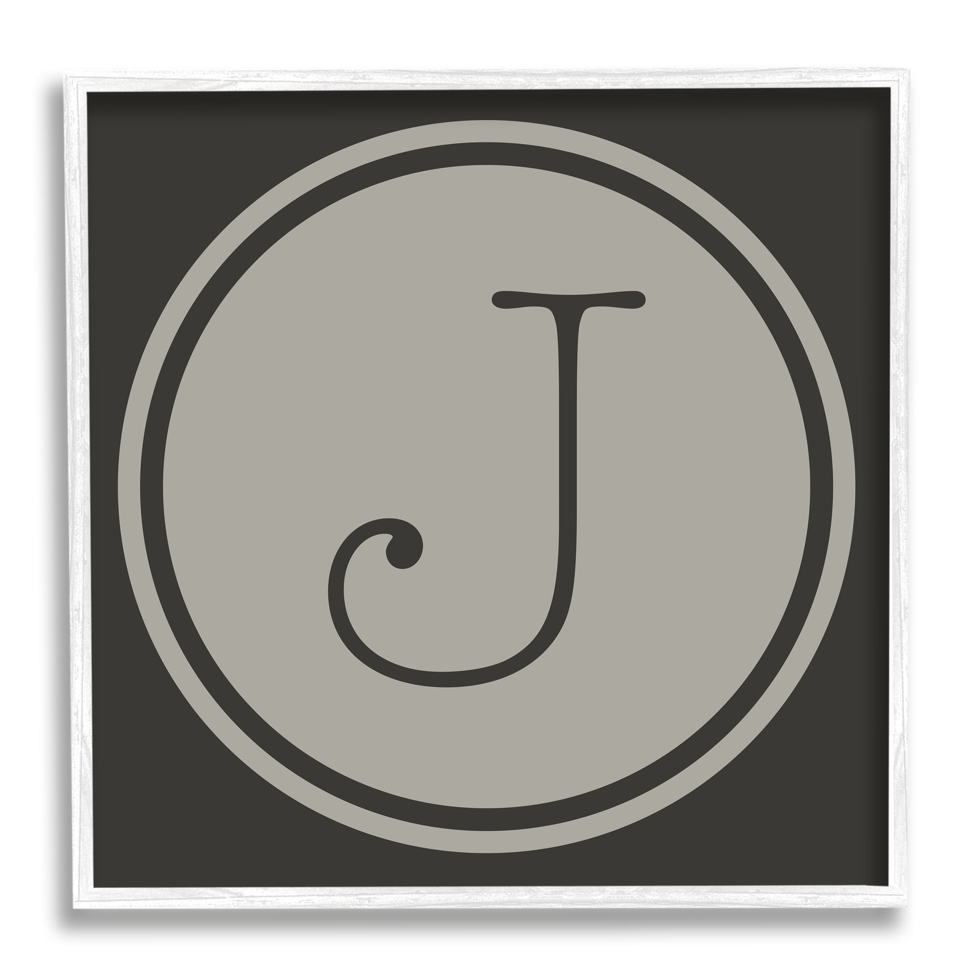 Stupell Industries Modern D Initial Elevator Key Circular Shape Typography Painting White Framed Art Print Wall Art, 12 x 12