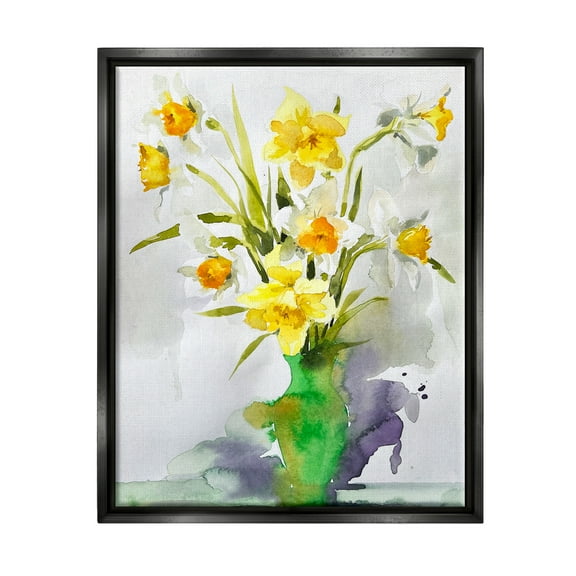 Stupell Industries Modern Daffodils Vase Botanical & Floral Painting Black Floater Framed Art Print Wall Art, 17 x 21