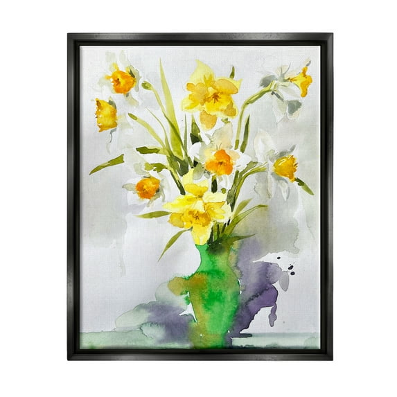 Stupell Industries Modern Daffodils Vase Botanical & Floral Painting Black Floater Framed Art Print Wall Art, 17 x 21