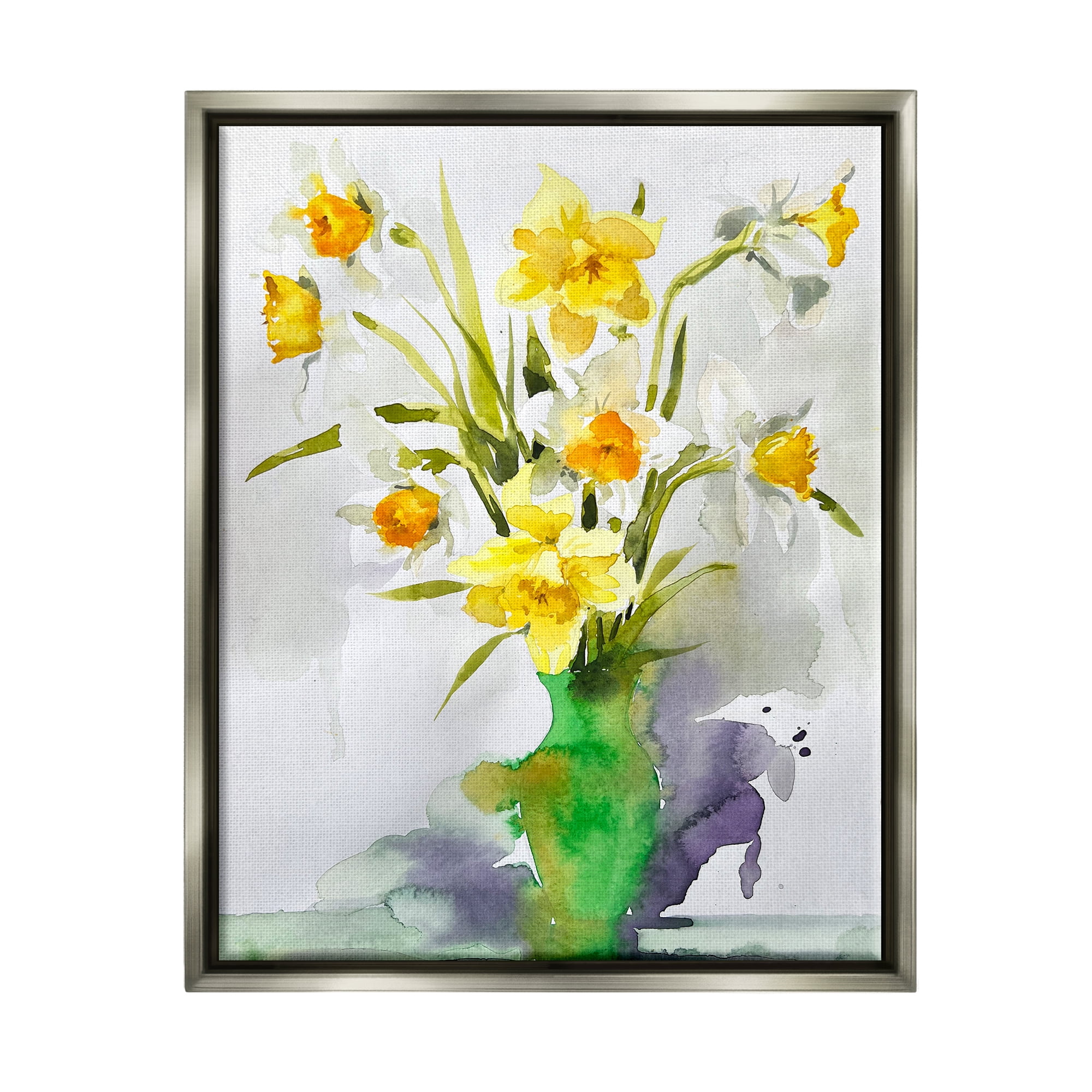 Stupell Industries Modern Daffodils Vase Botanical & Floral Painting Gray Floater Framed Art Print Wall Art, 25 x 31