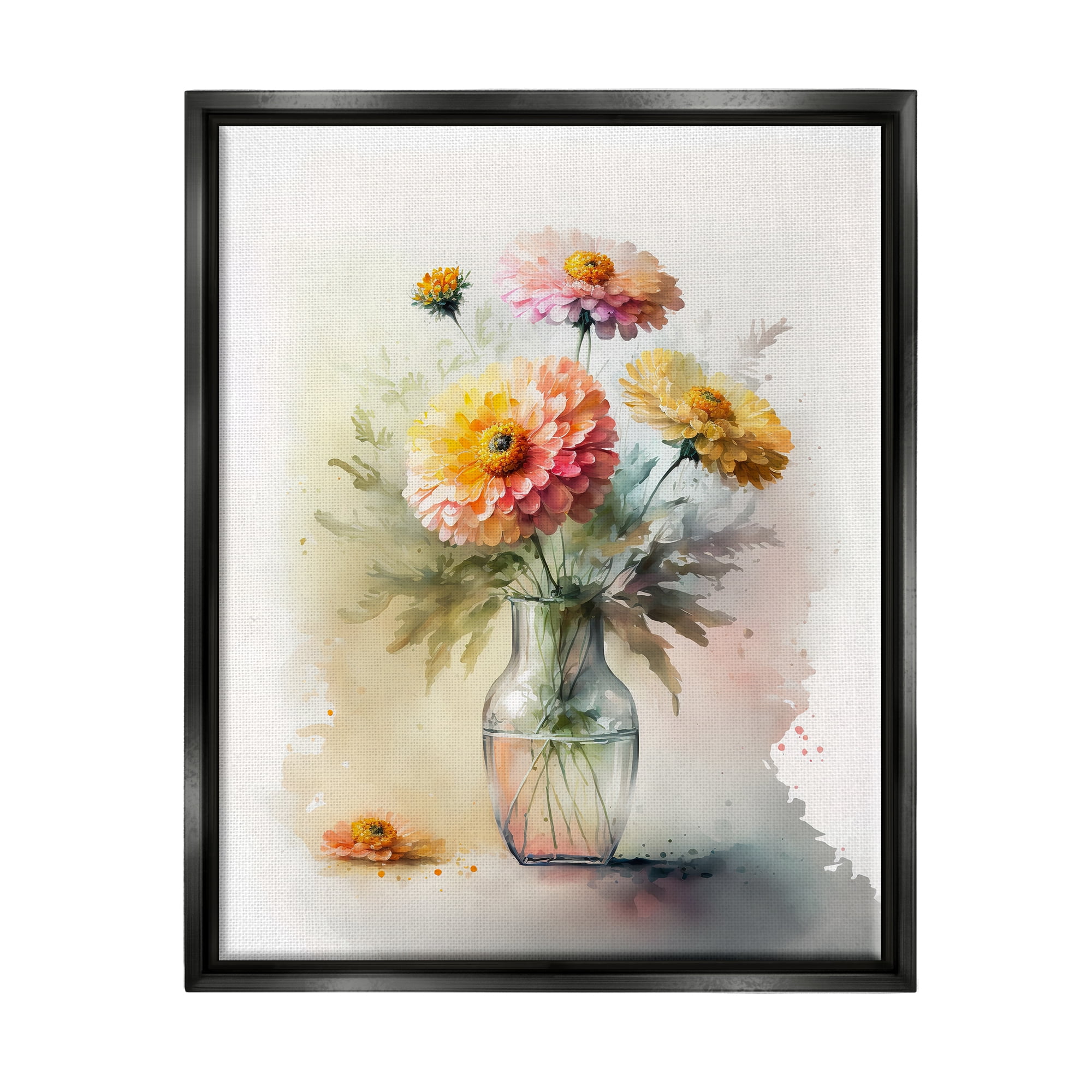 Stupell Industries Modern Dahlia Bouquet Botanical & Floral Painting Black Floater Framed Canvas Art Print Wall Art, 17 x 21