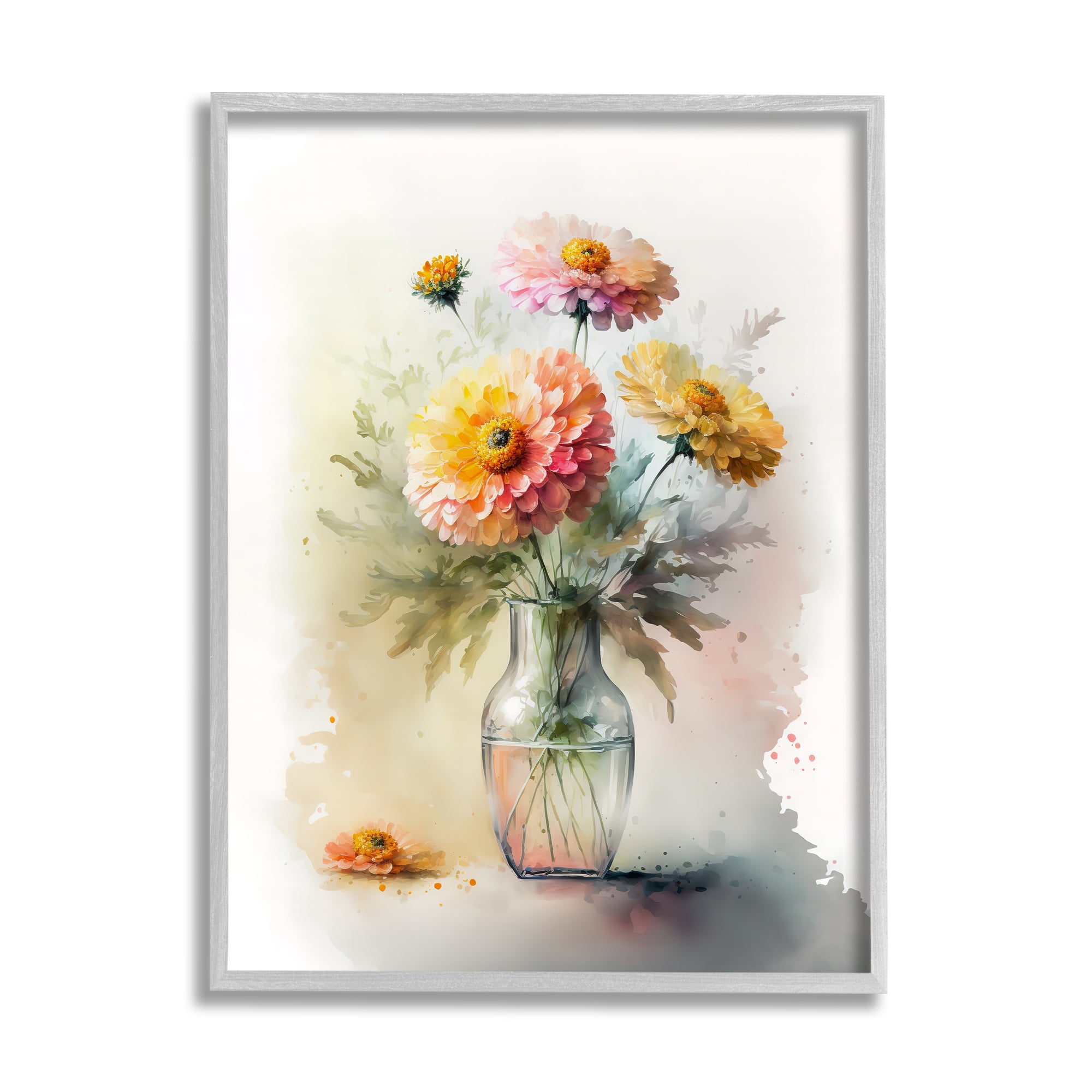 Stupell Industries Modern Dahlia Bouquet Botanical & Floral Painting Gray Framed Art Print Wall Art, 24 x 30