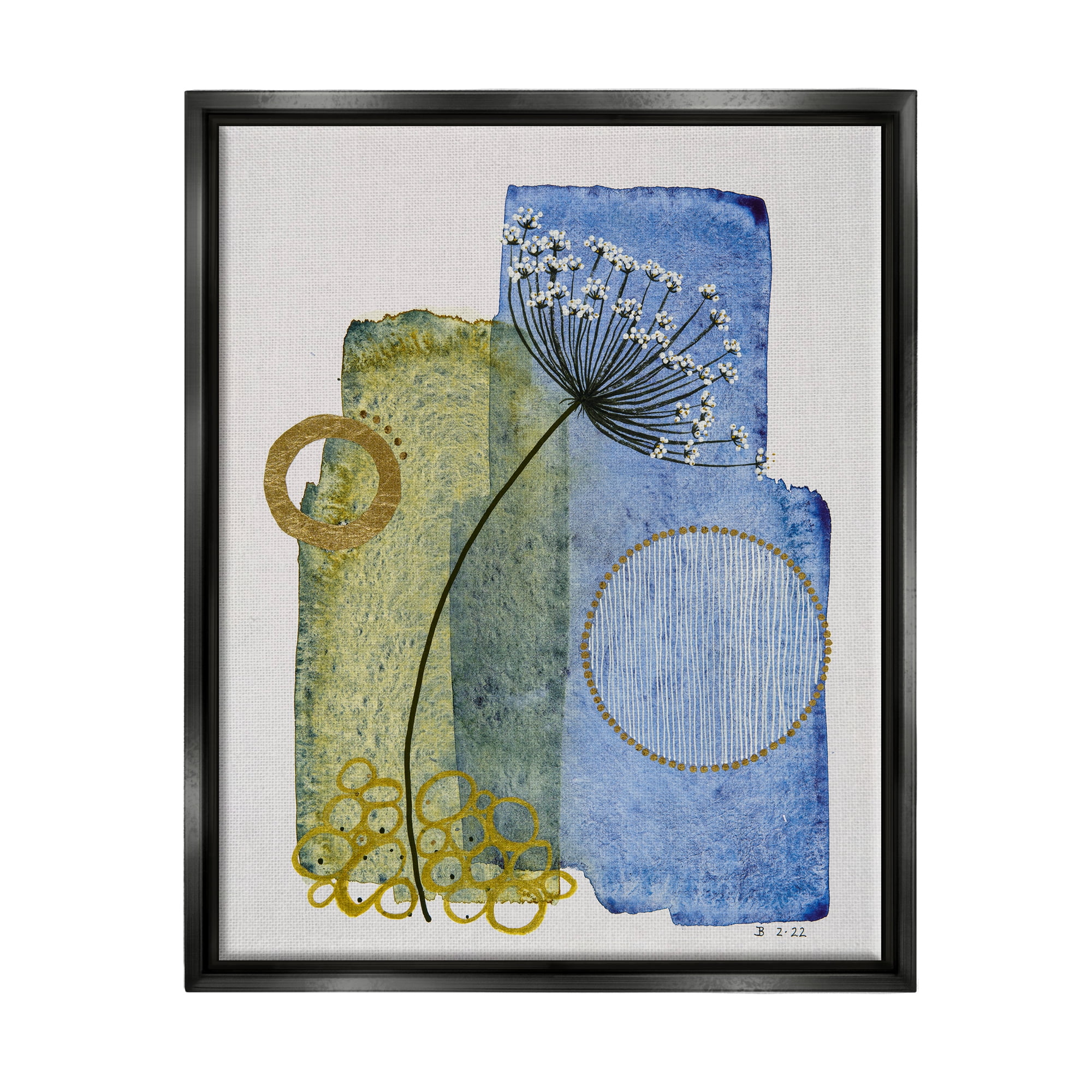 Stupell Industries Modern Dandelion Sprig Abstract Painting Black Floater Framed Art Print Wall Art, 17 x 21