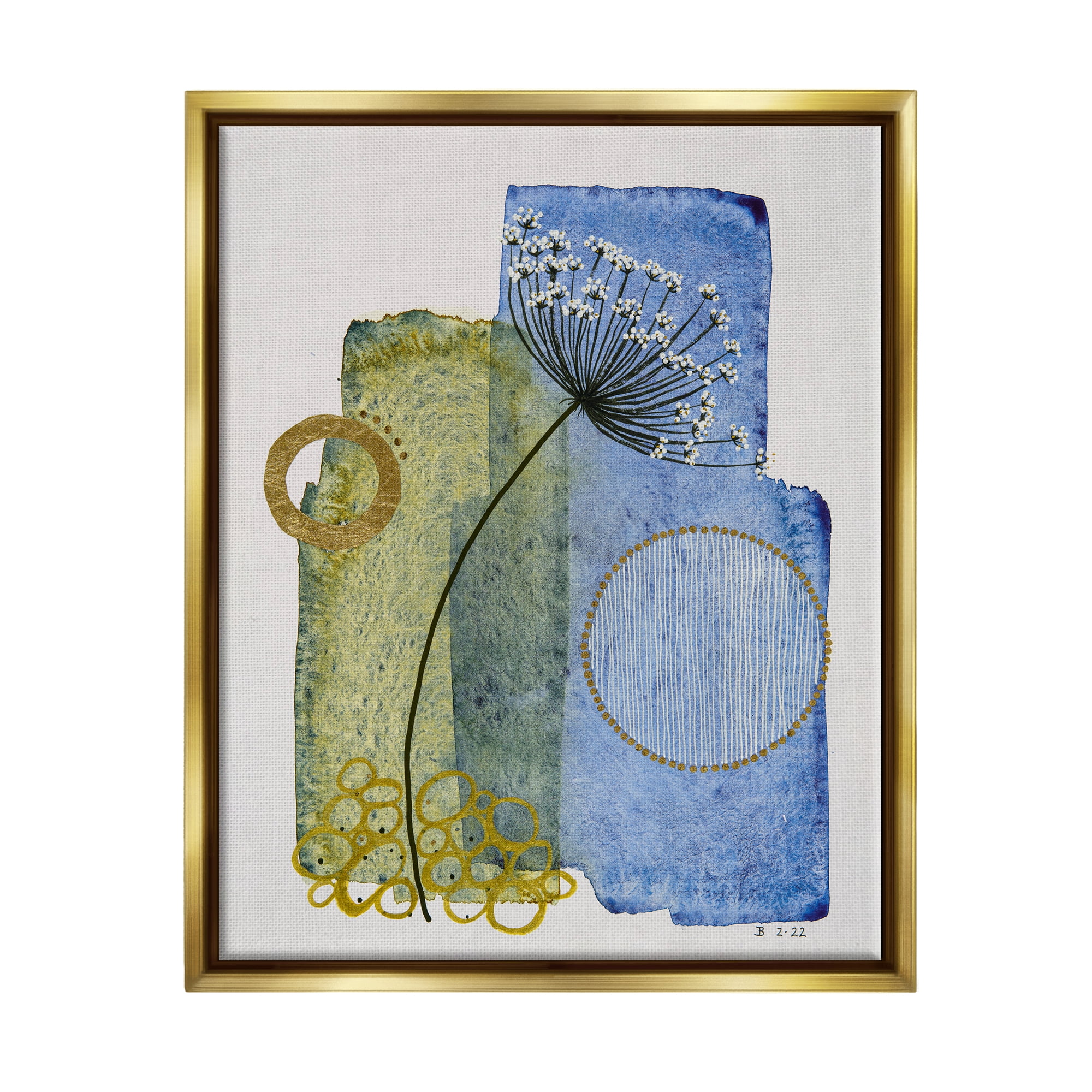 Stupell Industries Modern Dandelion Sprig Abstract Painting Gold Floater Framed Art Print Wall Art, 17 x 21