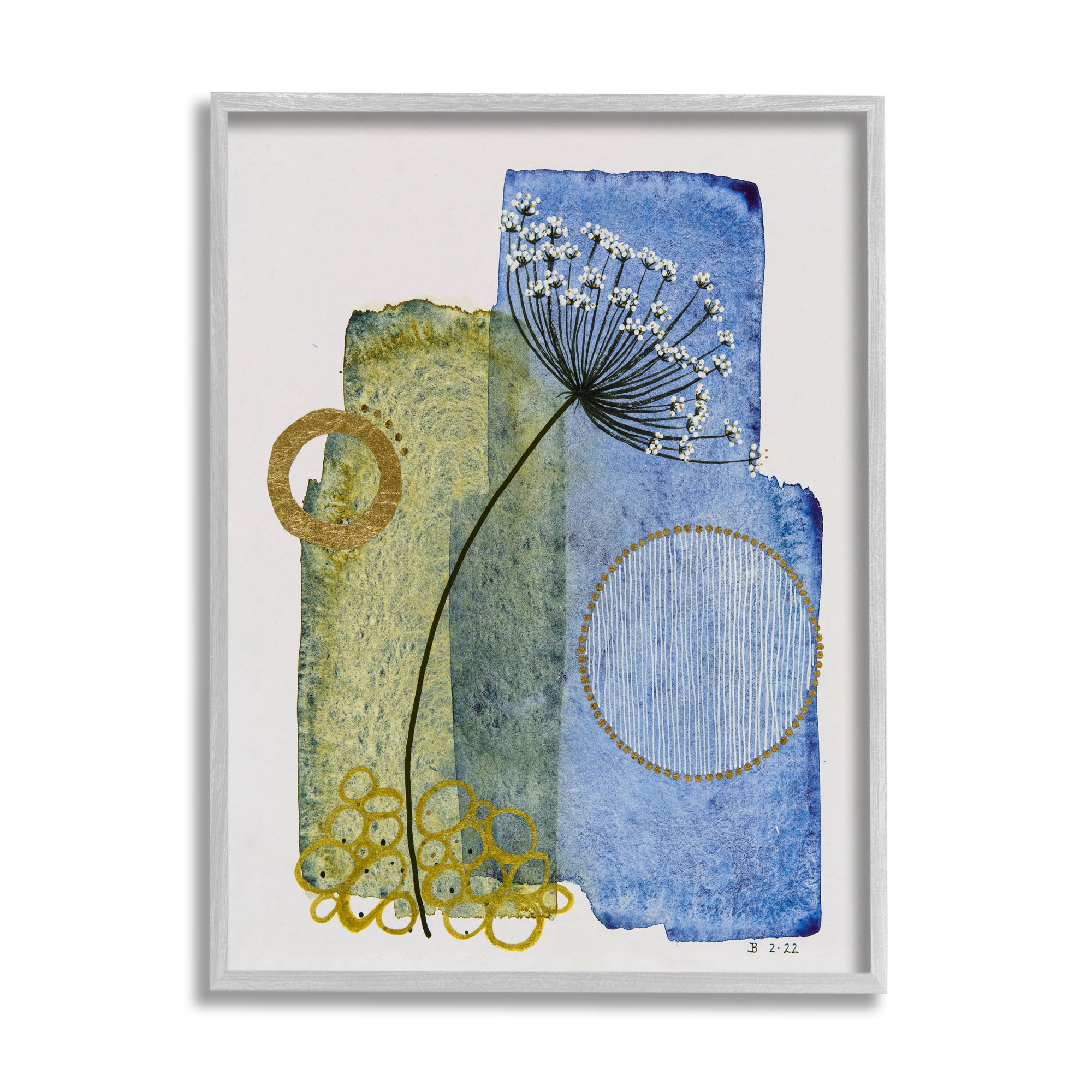 Stupell Industries Modern Dandelion Sprig Abstract Painting Gray Framed Art Print Wall Art, 16 x 20