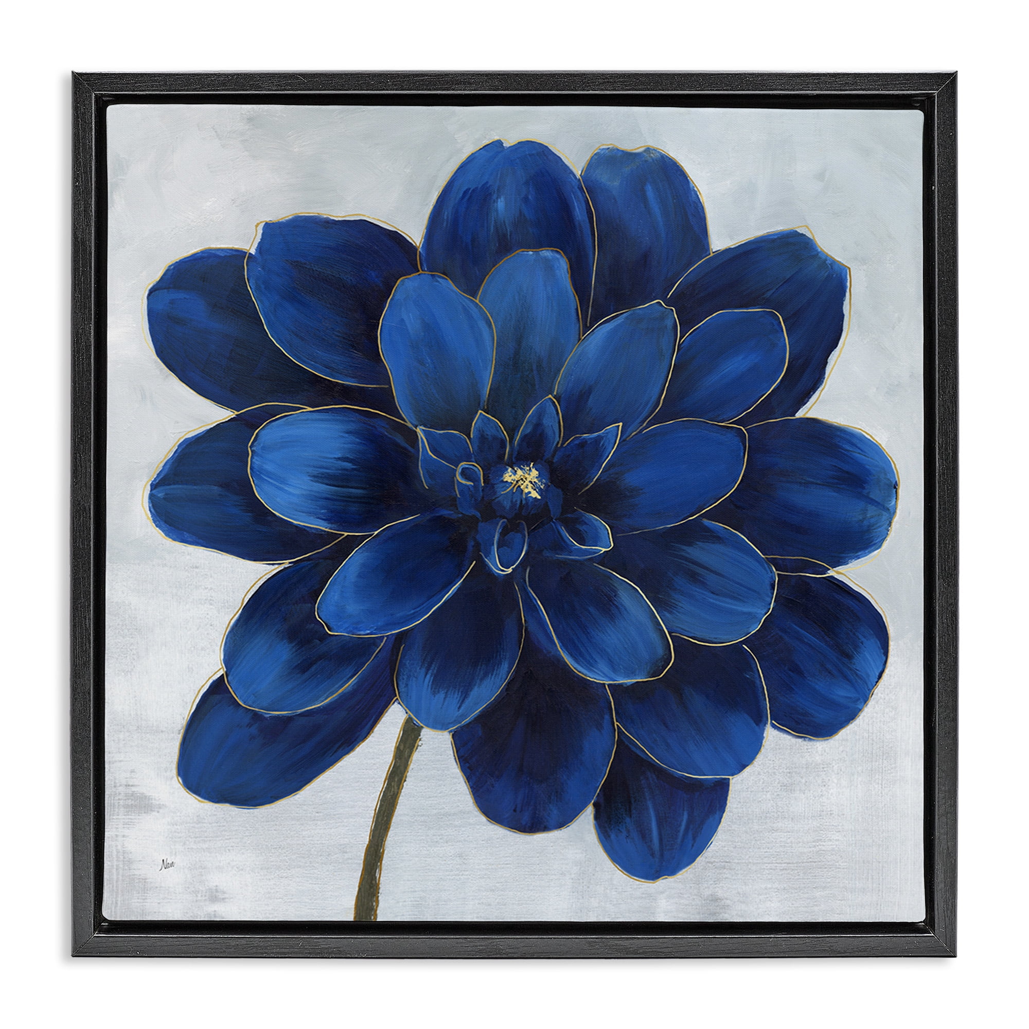 Stupell Industries Modern Deep Blue Floral Carnation Botanical & Floral Painting Black Floater Framed Canvas Art Print Wall Art, 18 x 18