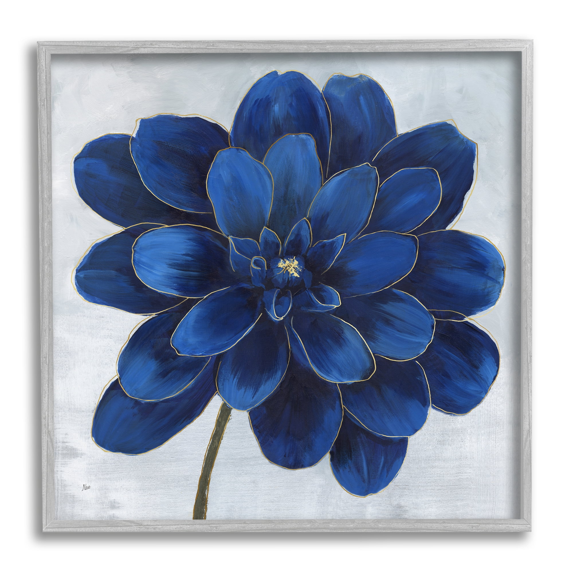 Stupell Industries Modern Deep Blue Floral Carnation Flower Petal Outline, 12 x 12, Design by Nan
