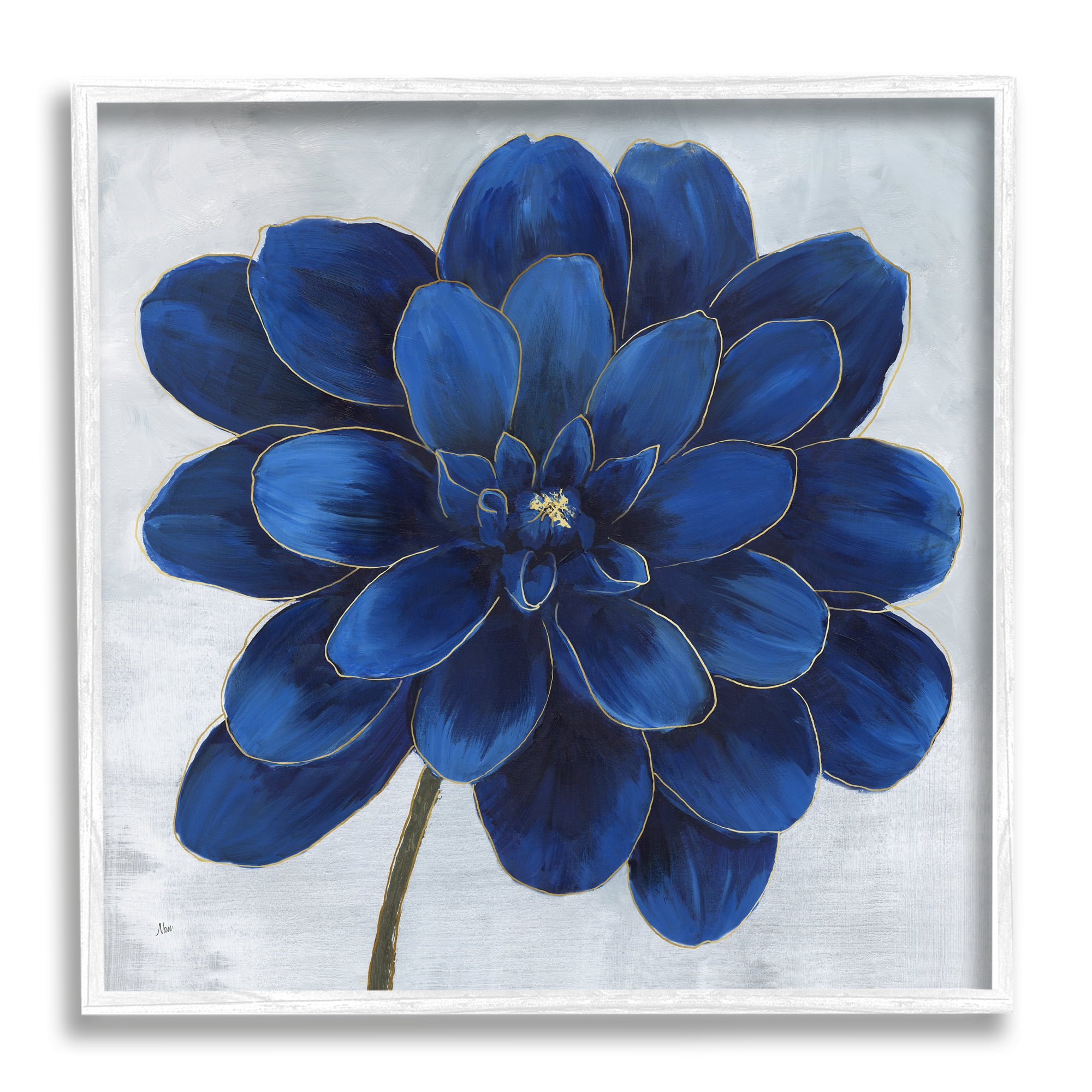 Stupell Industries Modern Deep Blue Floral Carnation Flower Petal Outline, 24 x 24, Design by Nan