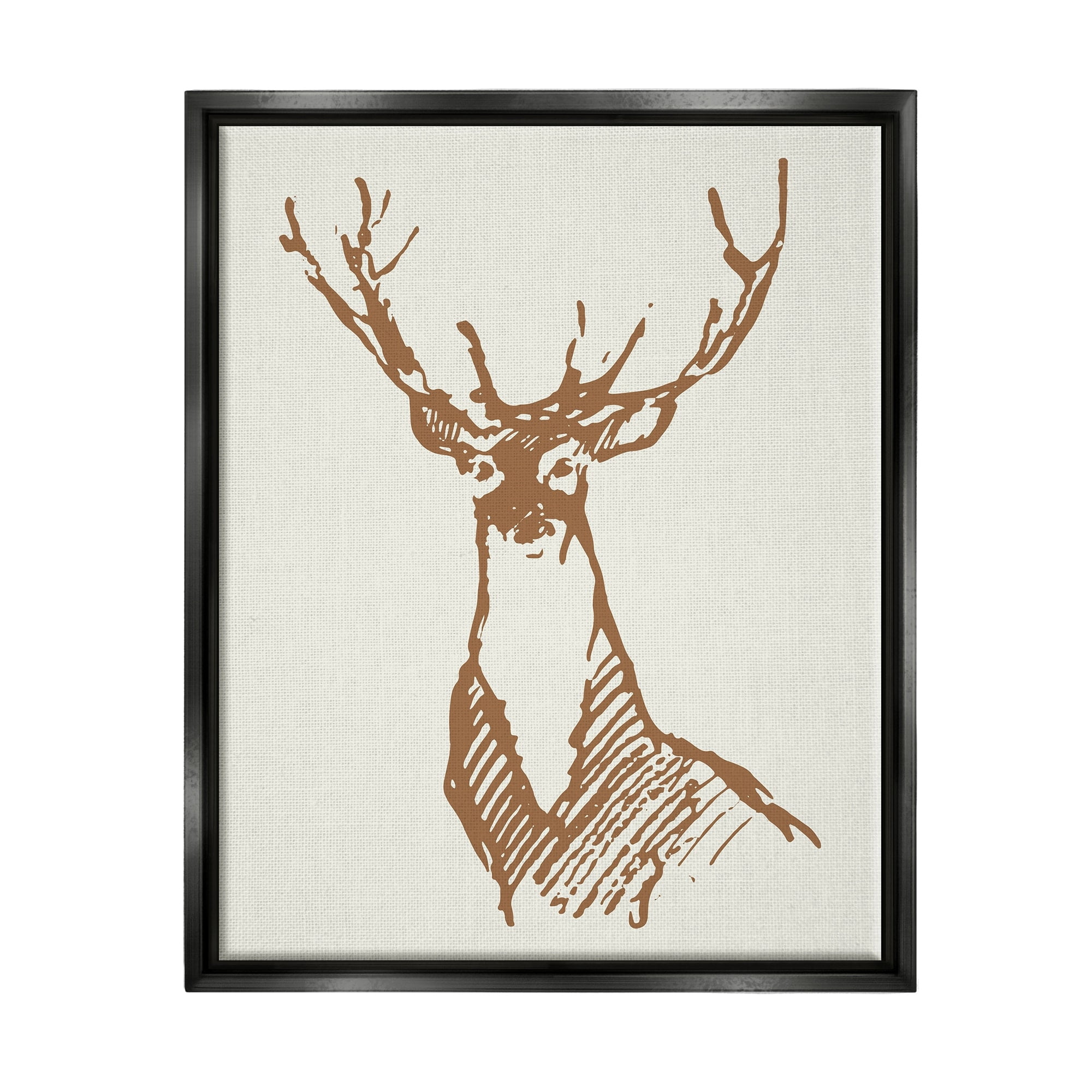 Stupell Industries Modern Deer Antlers Ink Sketch Doodle Style Graphic Art Jet Black Floating Framed Canvas Print Wall Art, Design by Valerie Wieners