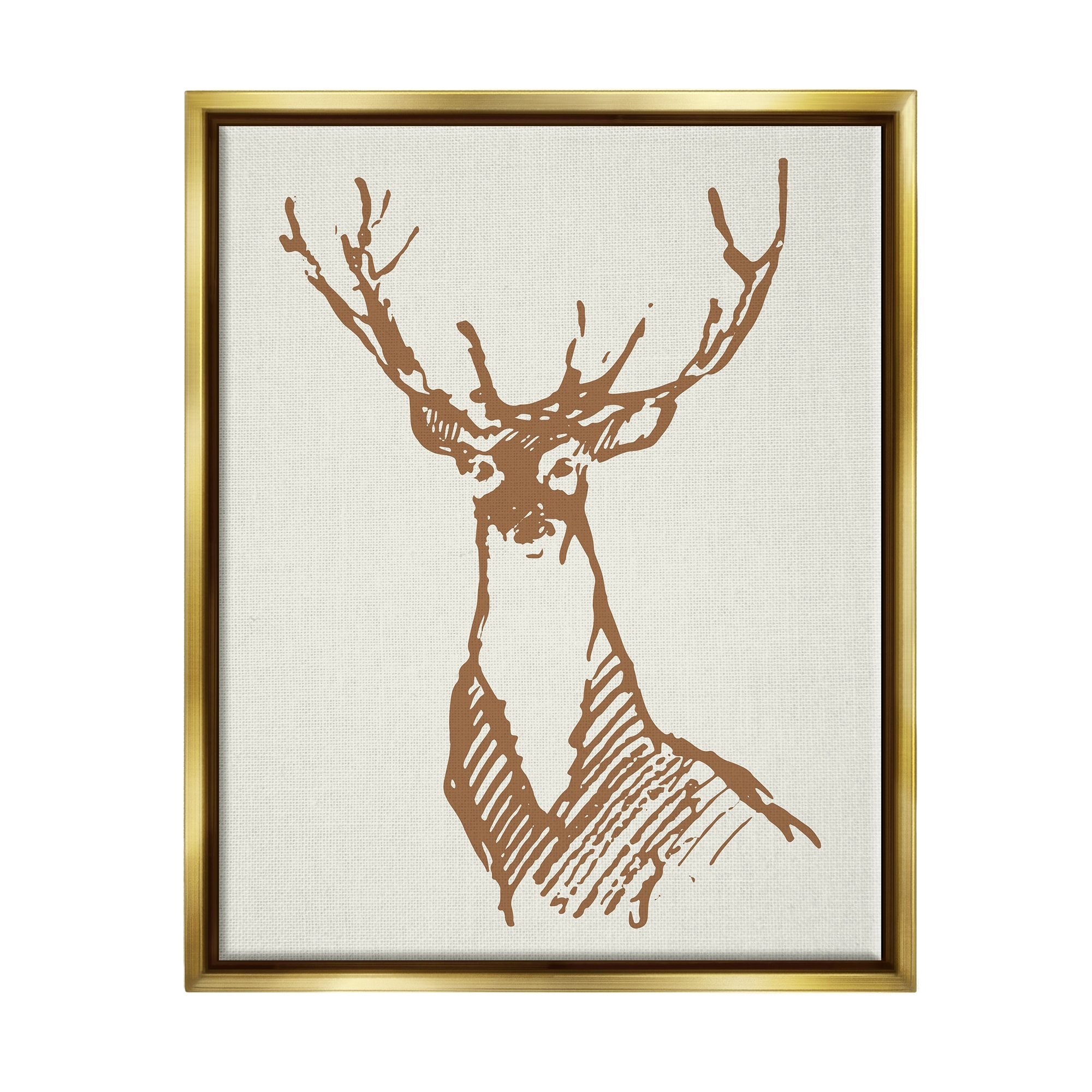 Stupell Industries Modern Deer Antlers Ink Sketch Doodle Style Graphic Art Metallic Gold Floating Framed Canvas Print Wall Art, Design by Valerie Wieners