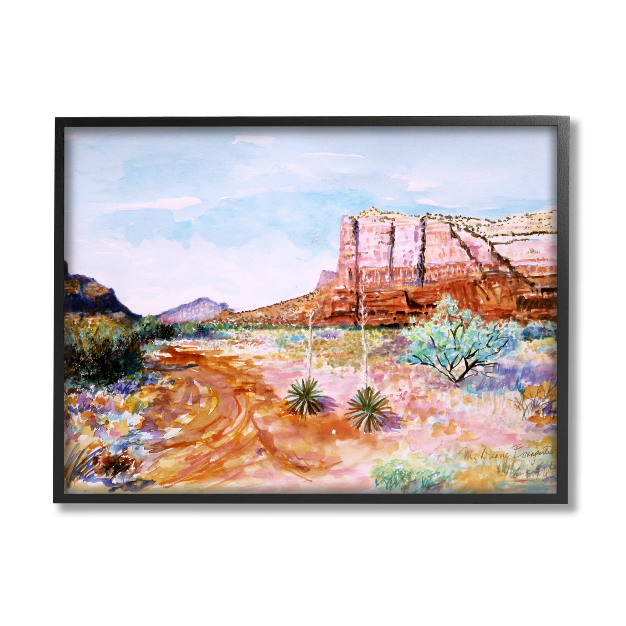 Stupell Industries Modern Desert Mesa Nature Painting Black Framed Art Print Wall Art, 20 x 16