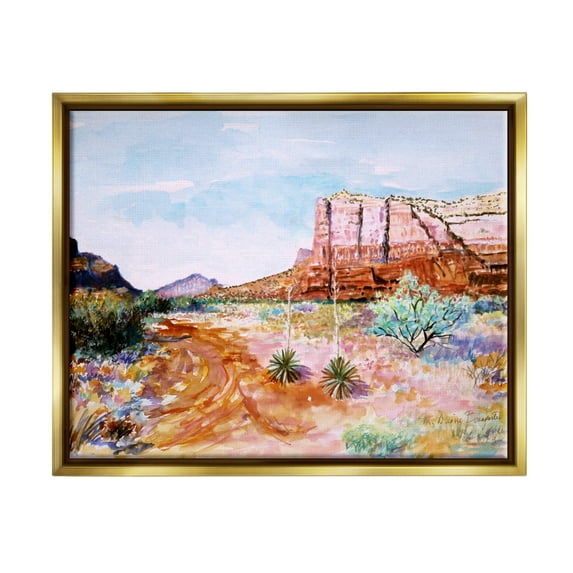 Stupell Industries Modern Desert Mesa Nature Painting Gold Floater Framed Art Print Wall Art, 31 x 25