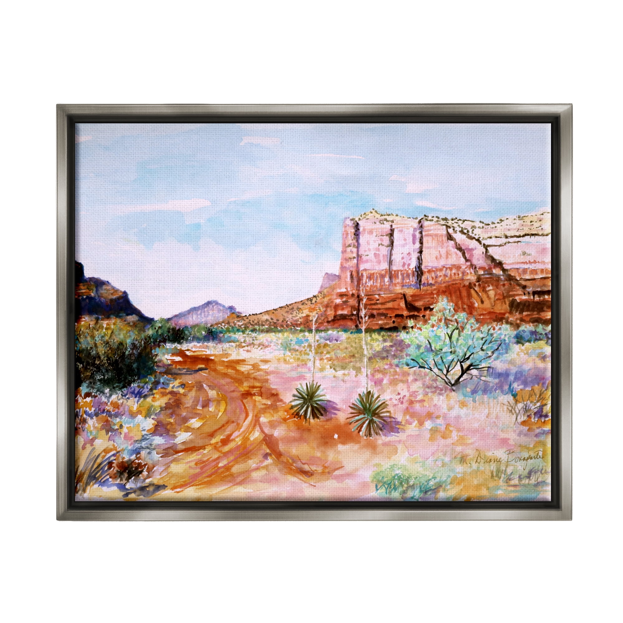 Stupell Industries Modern Desert Mesa Nature Painting Gray Floater Framed Art Print Wall Art, 21 x 17