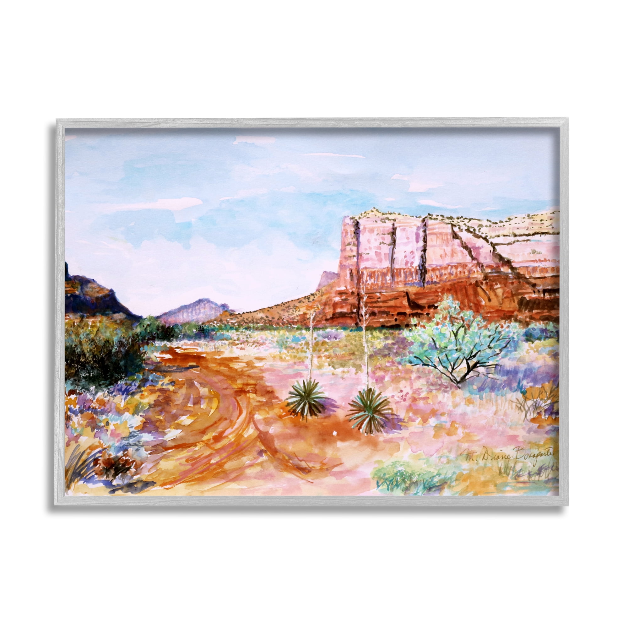 Stupell Industries Modern Desert Mesa Nature Painting Gray Framed Art Print Wall Art, 20 x 16