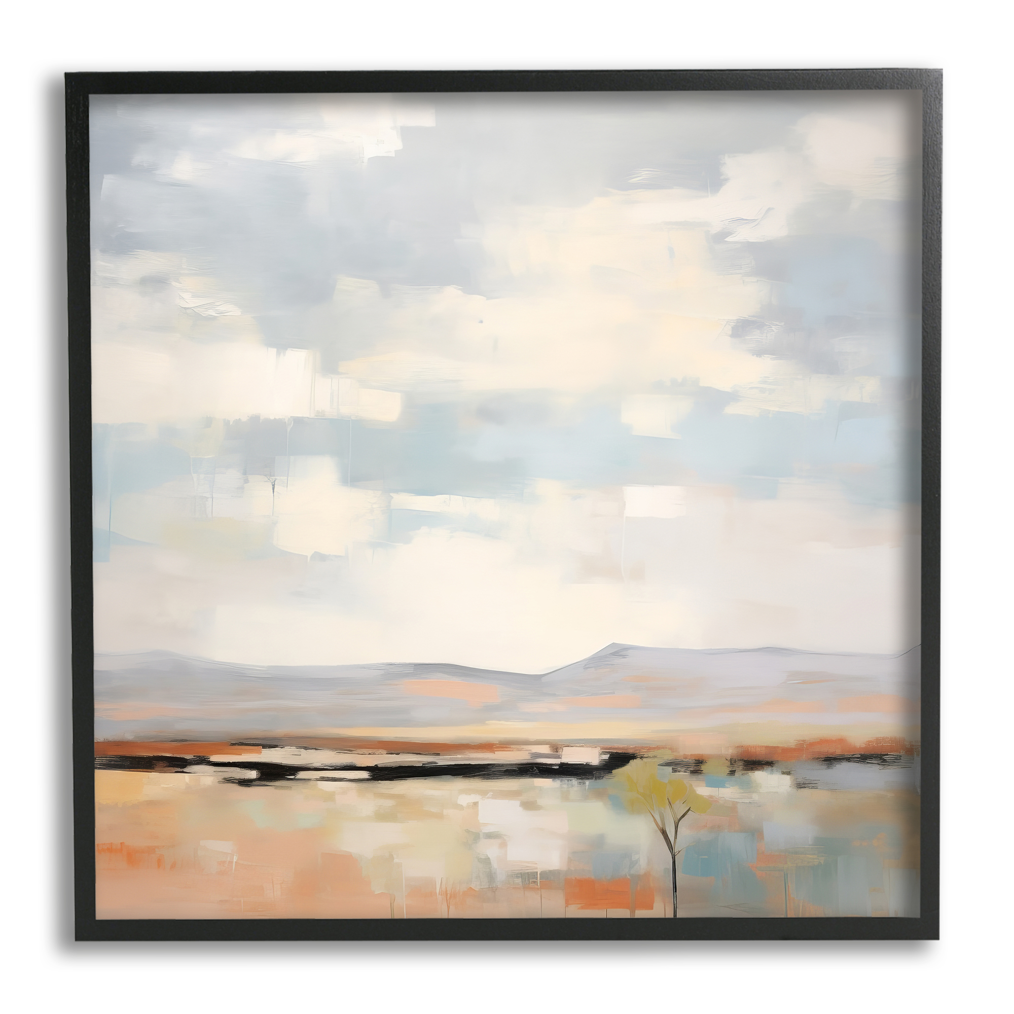 Stupell Industries Modern Desert Painting Landscape Painting Black Framed Art Print Wall Art, 17 x 17