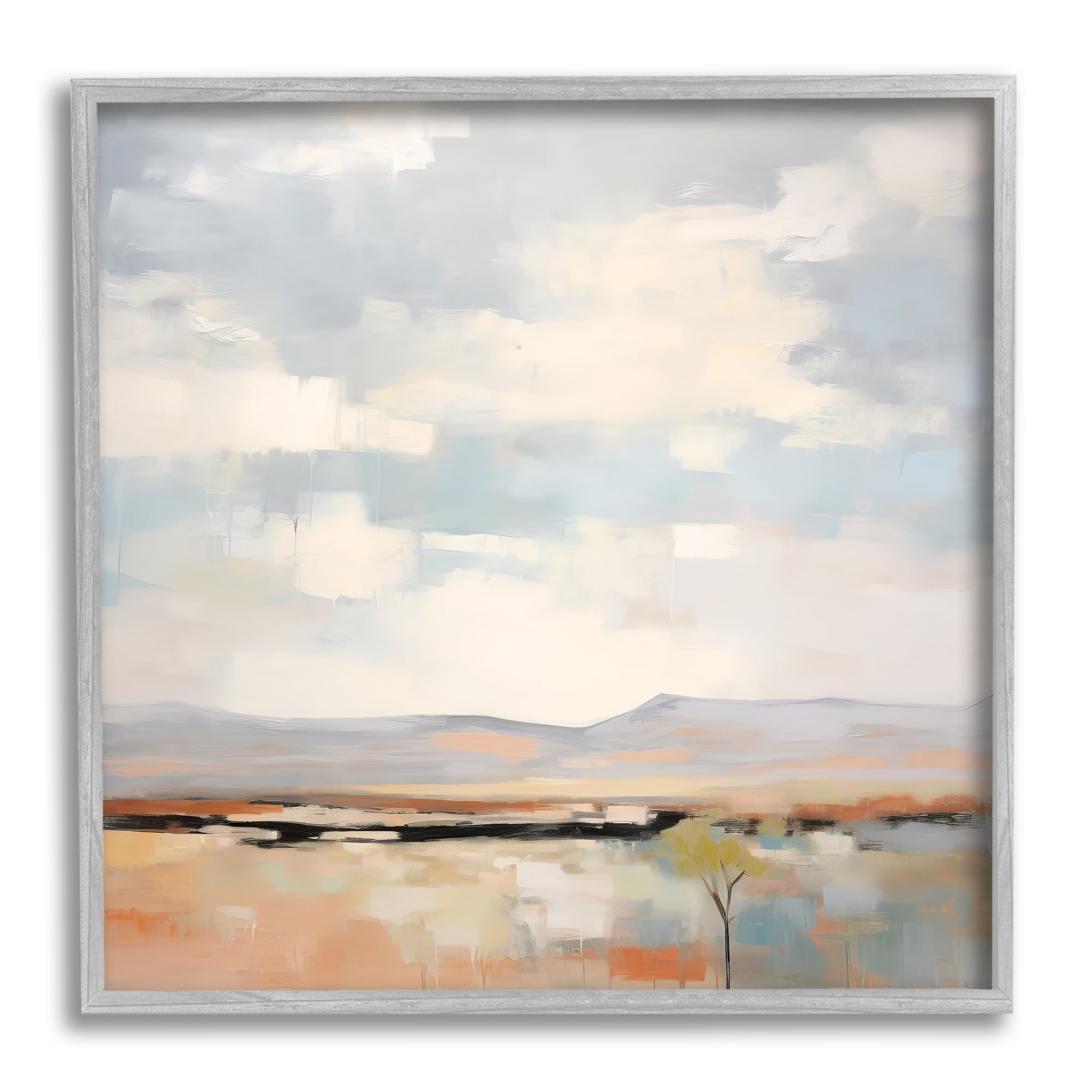 Stupell Industries Modern Desert Painting Landscape Painting Gray Framed Art Print Wall Art, 17 x 17