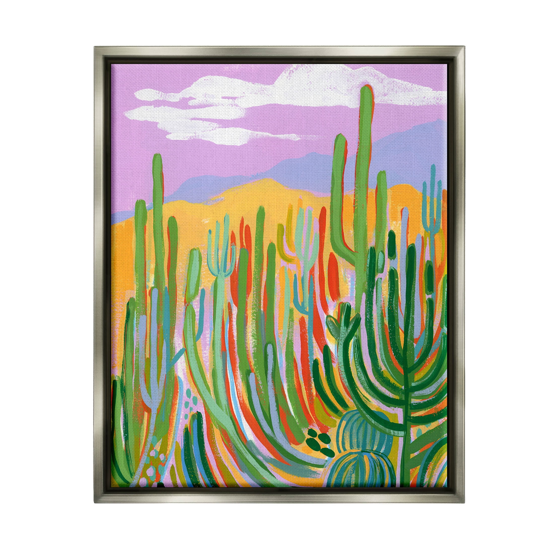 Stupell Industries Modern Desert Scenery Cactus Plants Painting Luster Gray Floating Framed Canvas Print Wall Art, Design by Laura Marr