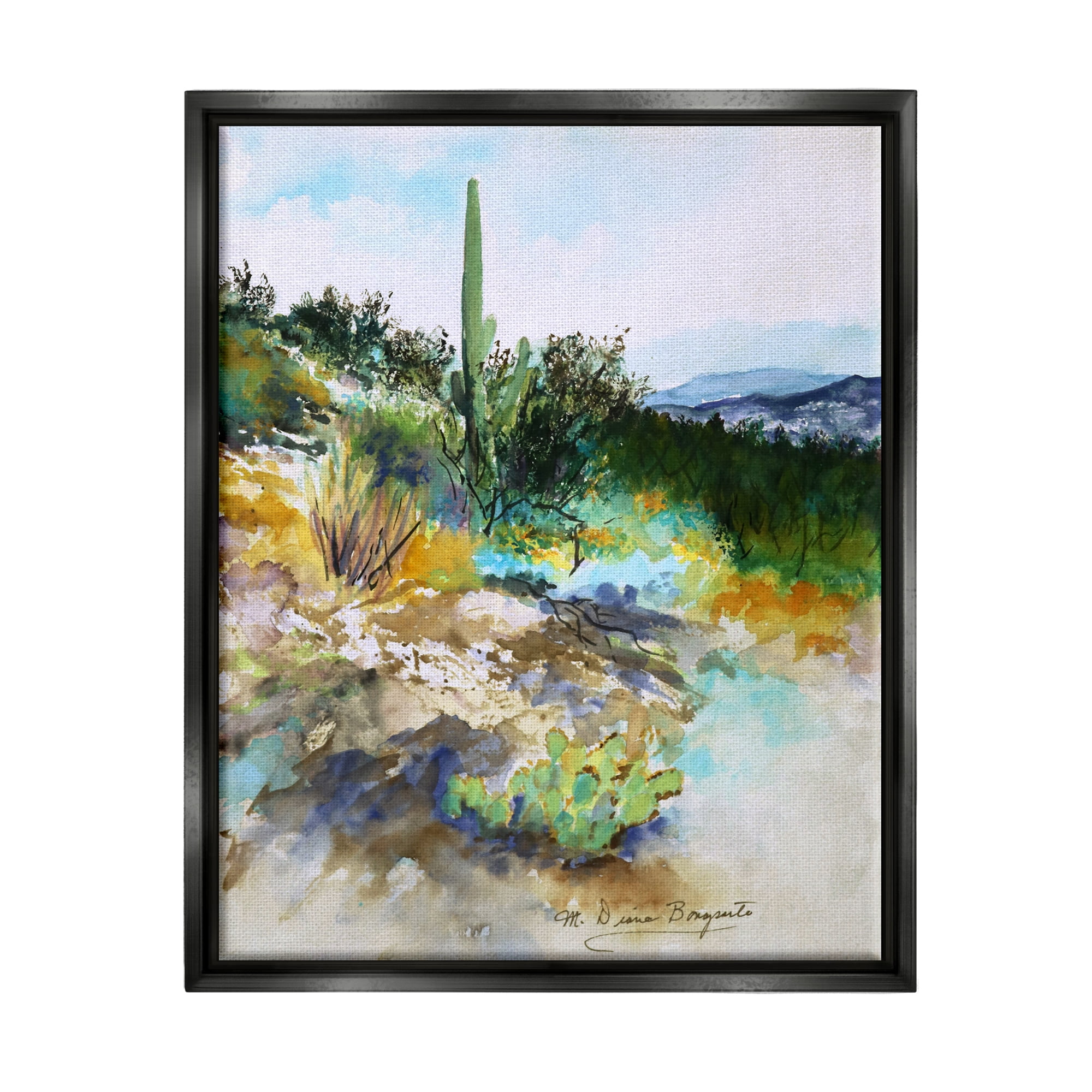 Stupell Industries Modern Desert Scenery Nature Painting Black Floater Framed Art Print Wall Art, 17 x 21