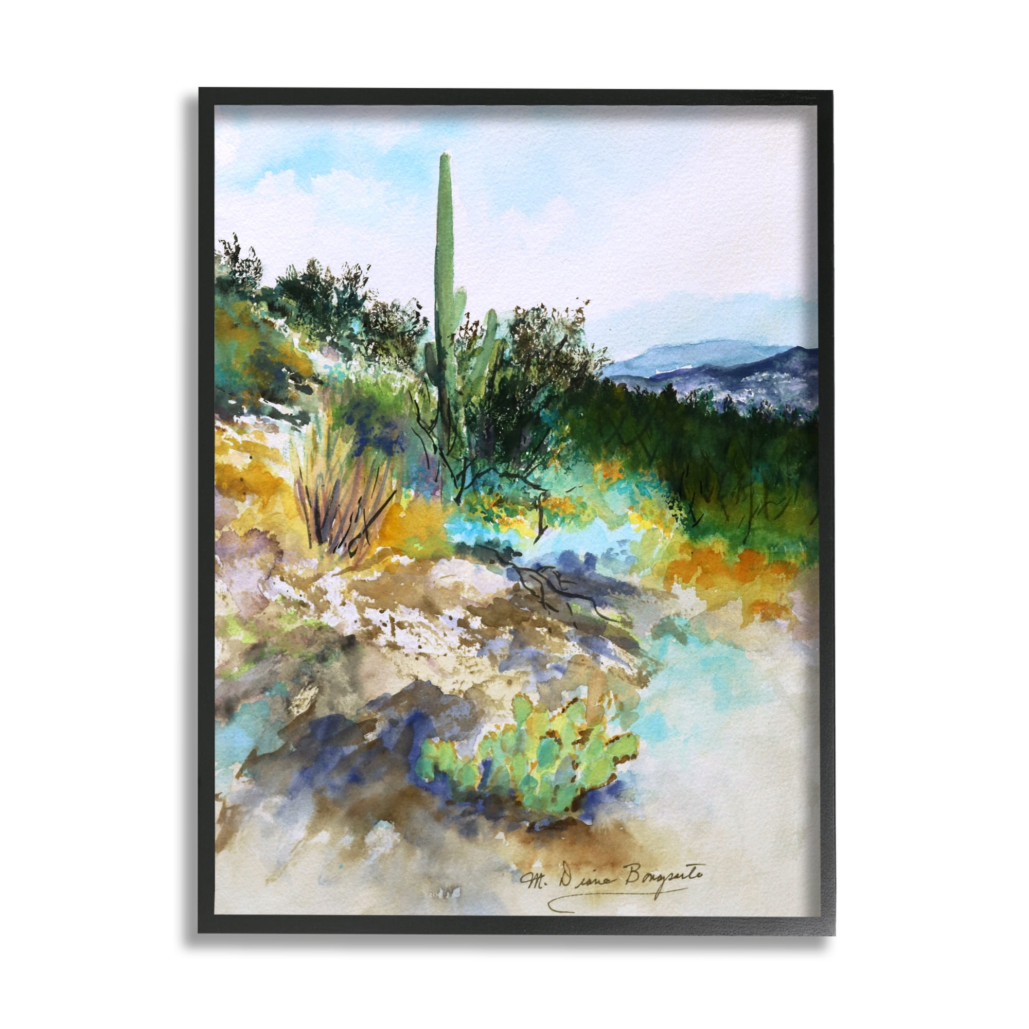 Stupell Industries Modern Desert Scenery Nature Painting Black Framed Art Print Wall Art, 16 x 20