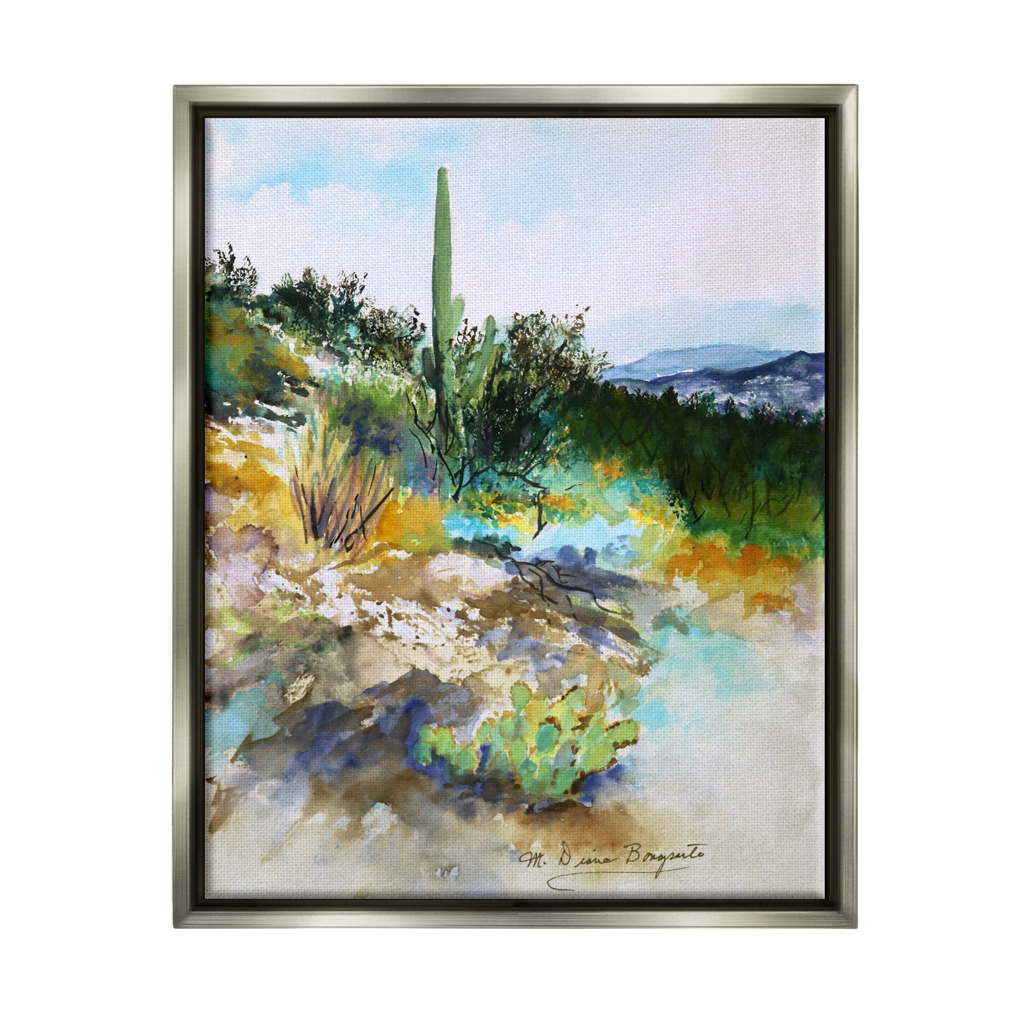 Stupell Industries Modern Desert Scenery Nature Painting Gray Floater Framed Art Print Wall Art, 25 x 31