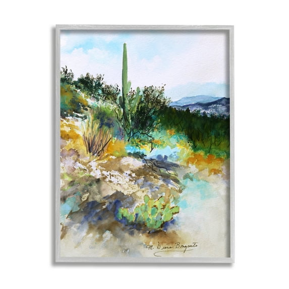 Stupell Industries Modern Desert Scenery Nature Painting Gray Framed Art Print Wall Art, 11 x 14