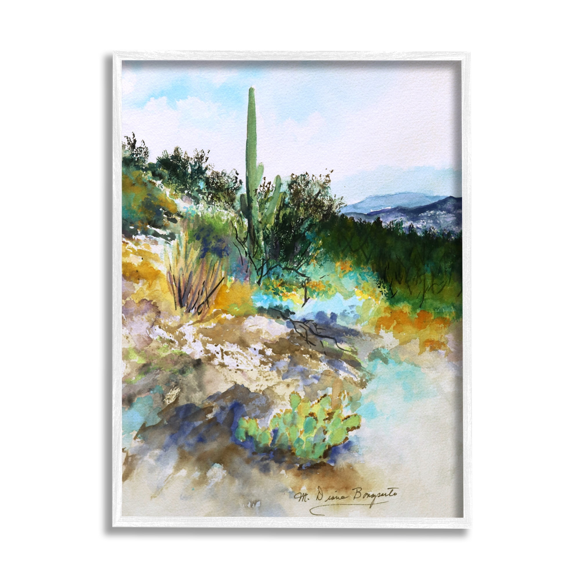 Stupell Industries Modern Desert Scenery Nature Painting White Framed Art Print Wall Art, 11 x 14