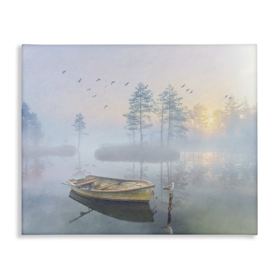 Stupell Industries Modern Dinghy Boat Foggy Pond Reflection Canvas Art, 20 x 16, by Steve Hunziker