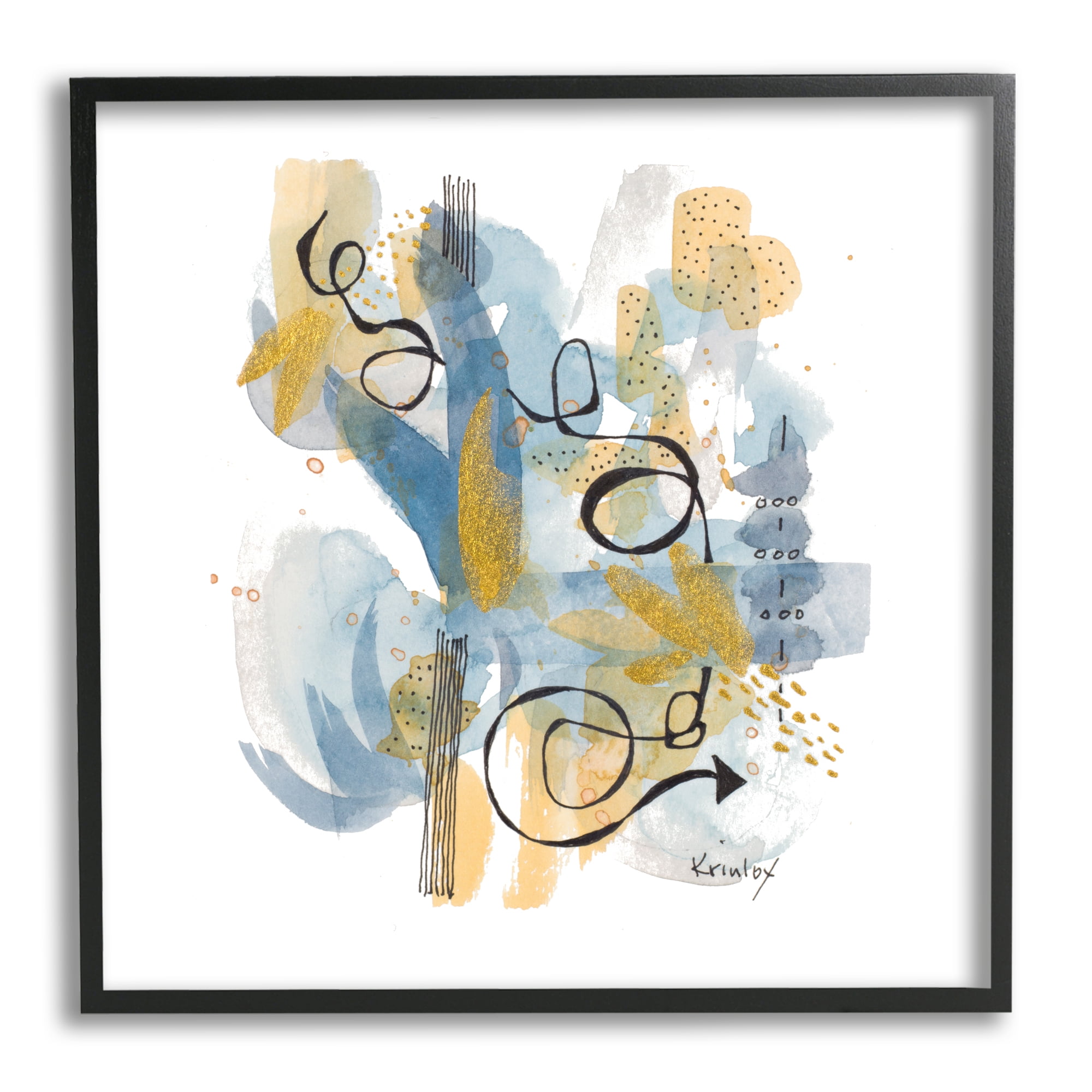 Stupell Industries Modern Directional Arrow Abstraction Blue Yellow Watercolor Abstract Painting Black Framed Art Print Wall Art, 12 x 12