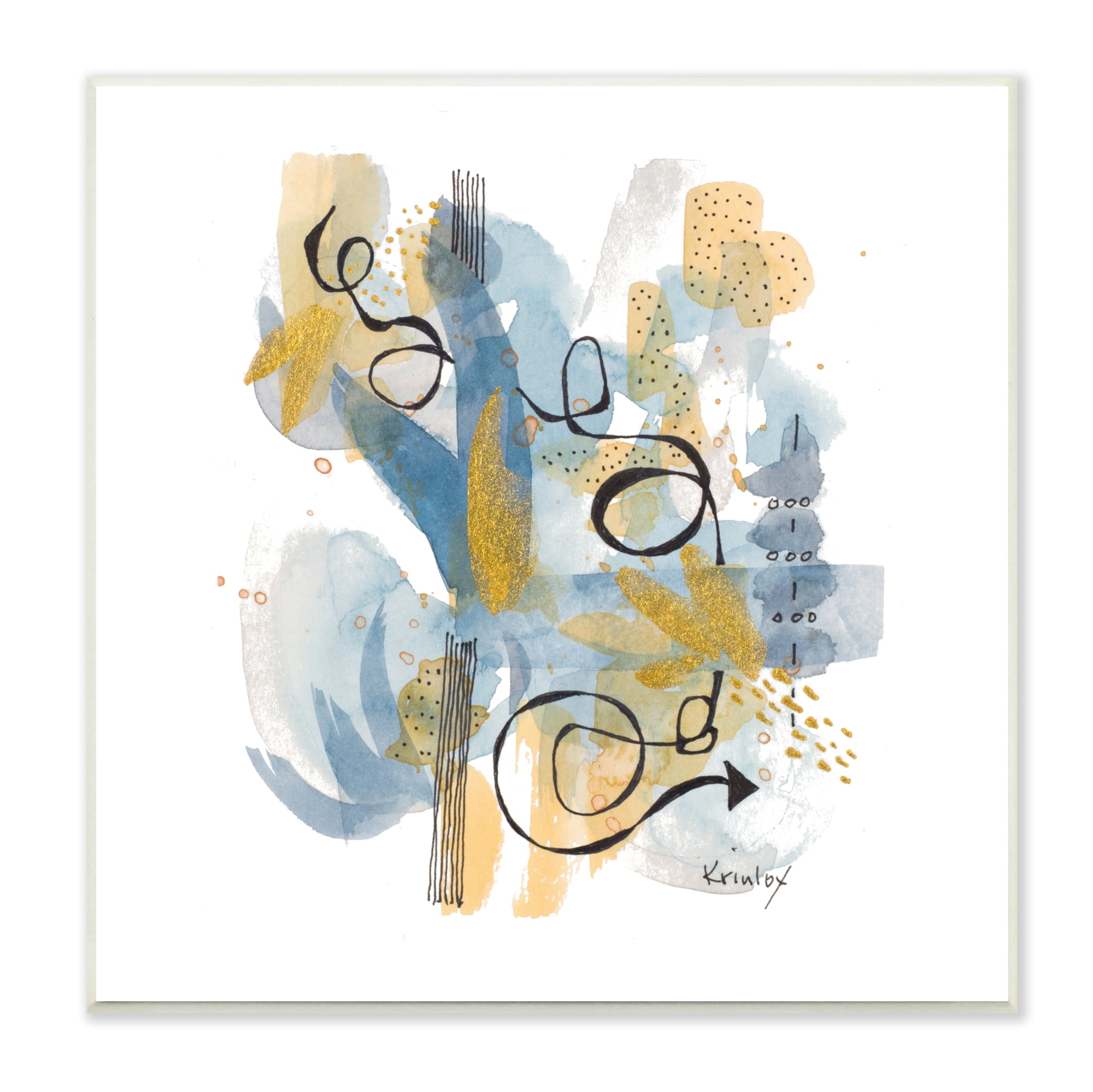 Stupell Industries Modern Directional Arrow Abstraction Blue Yellow Watercolor Abstract Painting Unframed Art Print Wall Art, 12 x 12