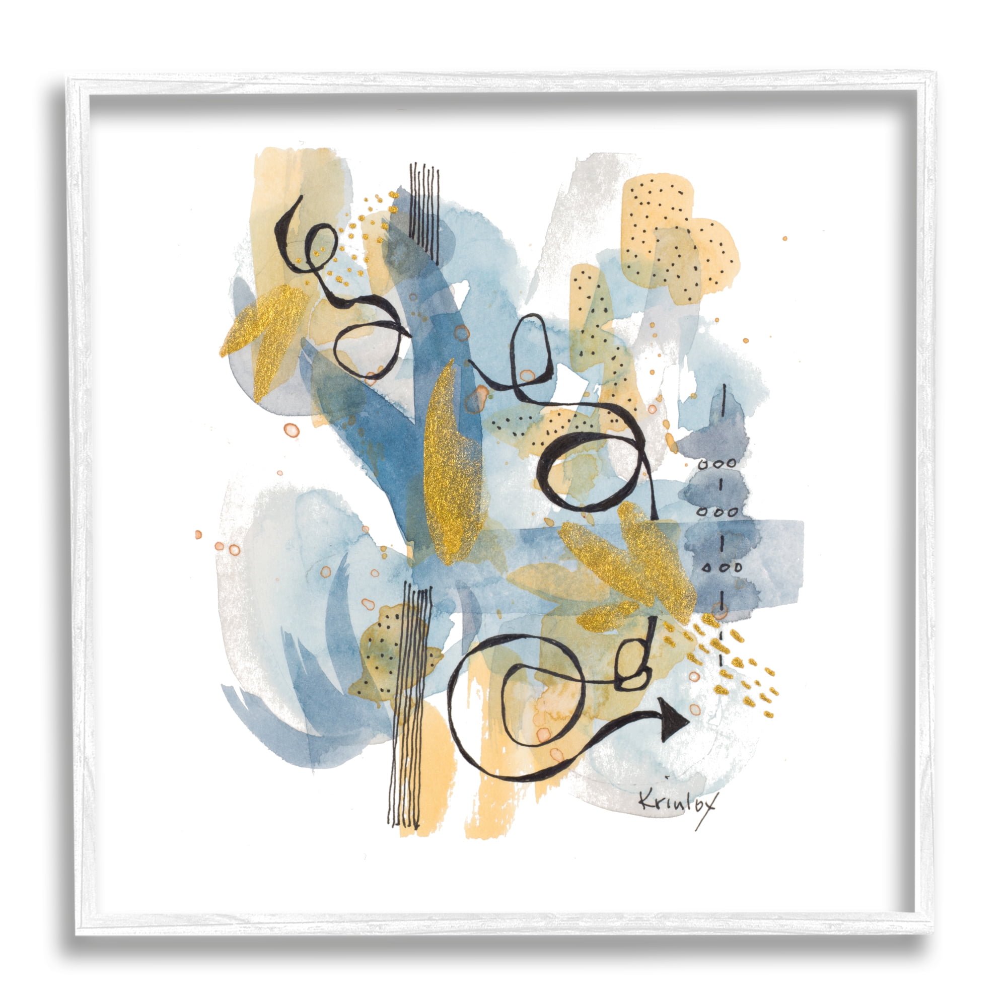 Stupell Industries Modern Directional Arrow Abstraction Blue Yellow Watercolor Abstract Painting White Framed Art Print Wall Art, 24 x 24