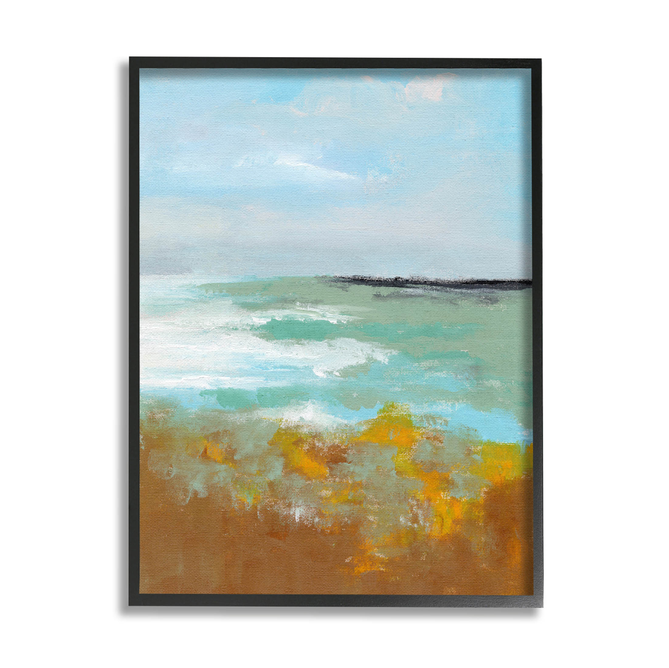 Stupell Industries Modern Distant Ocean Waves Landscape Painting Black Framed Art Print Wall Art, Design by Nikita Jariwala