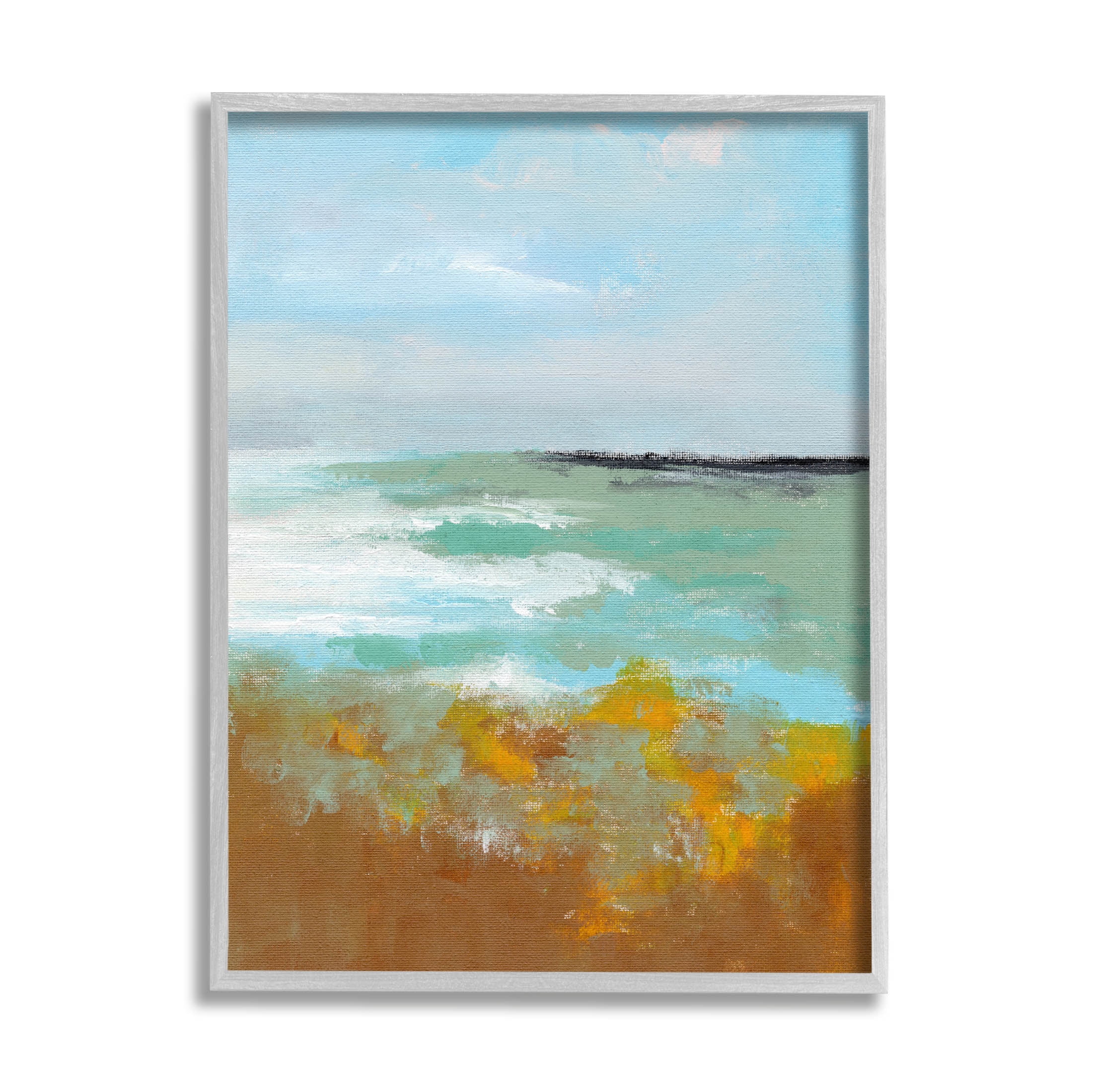 Stupell Industries Modern Distant Ocean Waves Landscape Painting Gray Framed Art Print Wall Art, Design by Nikita Jariwala