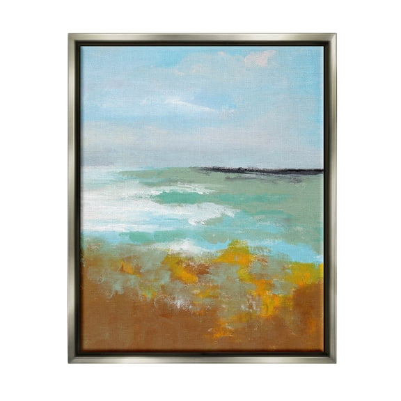 Stupell Industries Modern Distant Ocean Waves Landscape Painting Luster Gray Floating Framed Canvas Print Wall Art, Design by Nikita Jariwala