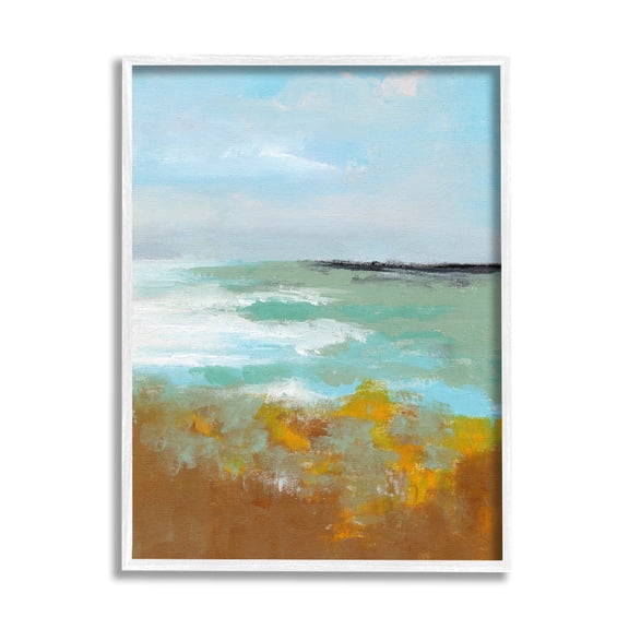 Stupell Industries Modern Distant Ocean Waves Landscape Painting White Framed Art Print Wall Art, Design by Nikita Jariwala