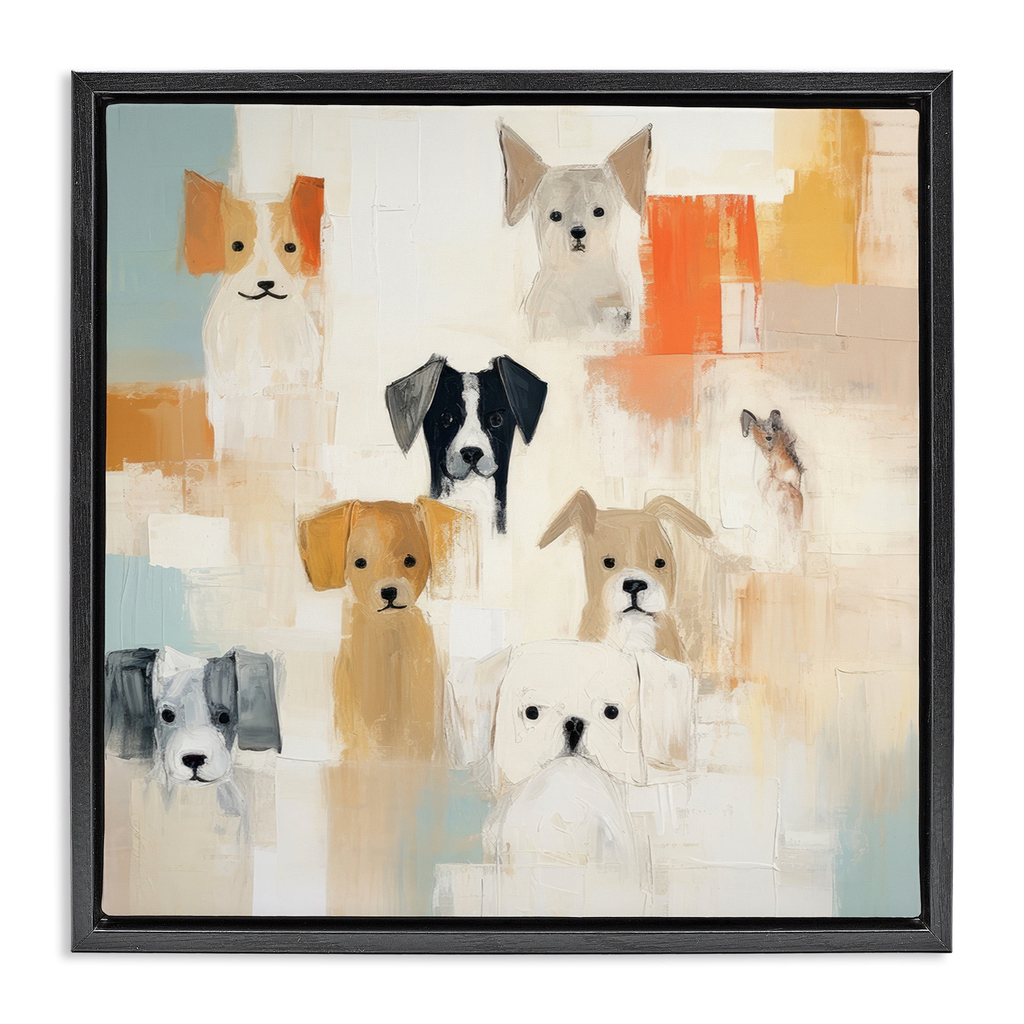 Stupell Industries Modern Dog Collage Animals & Insects Painting Black Floater Framed Canvas Art Print Wall Art, 25 x 25