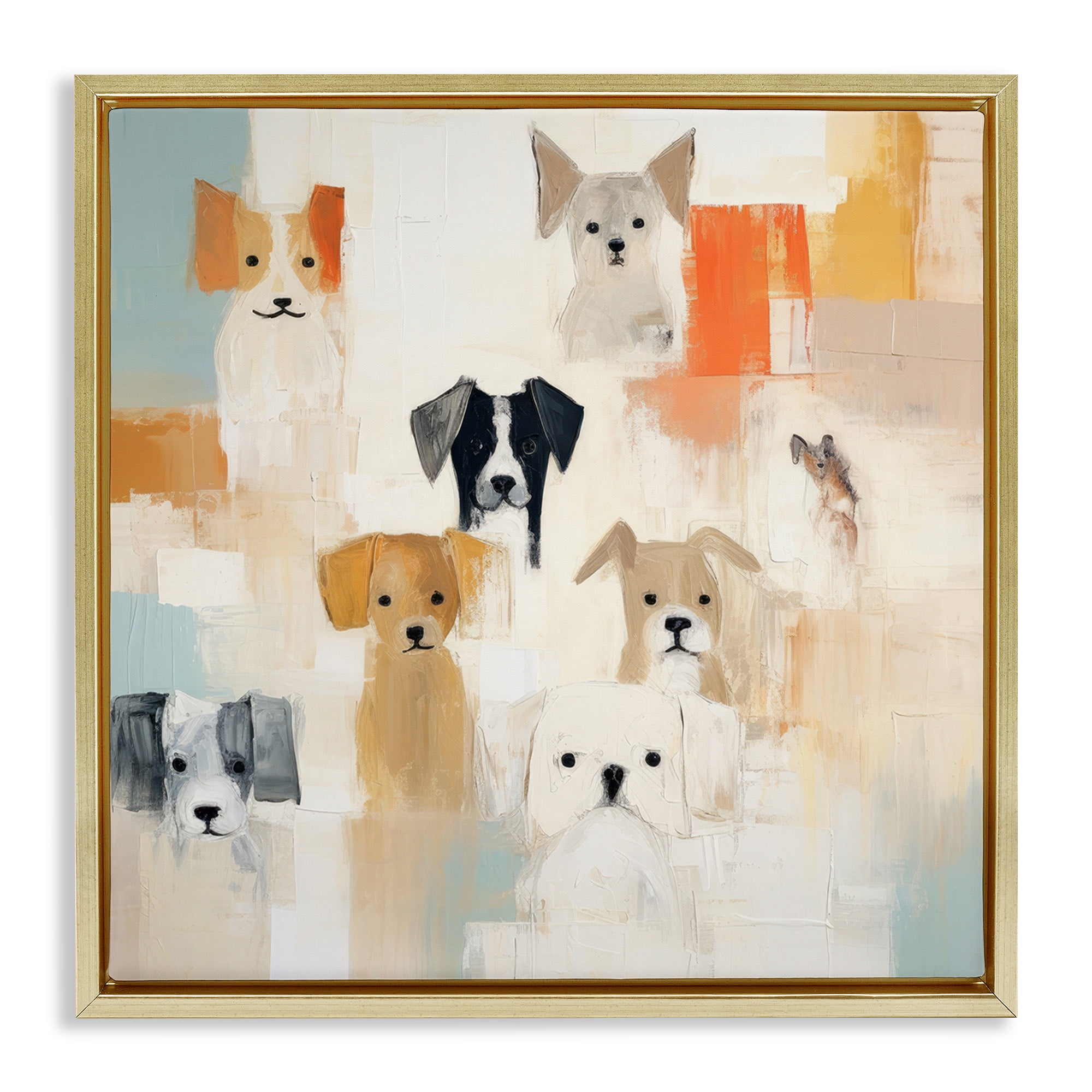 Stupell Industries Modern Dog Collage Animals & Insects Painting Gold Floater Framed Canvas Art Print Wall Art, 18 x 18