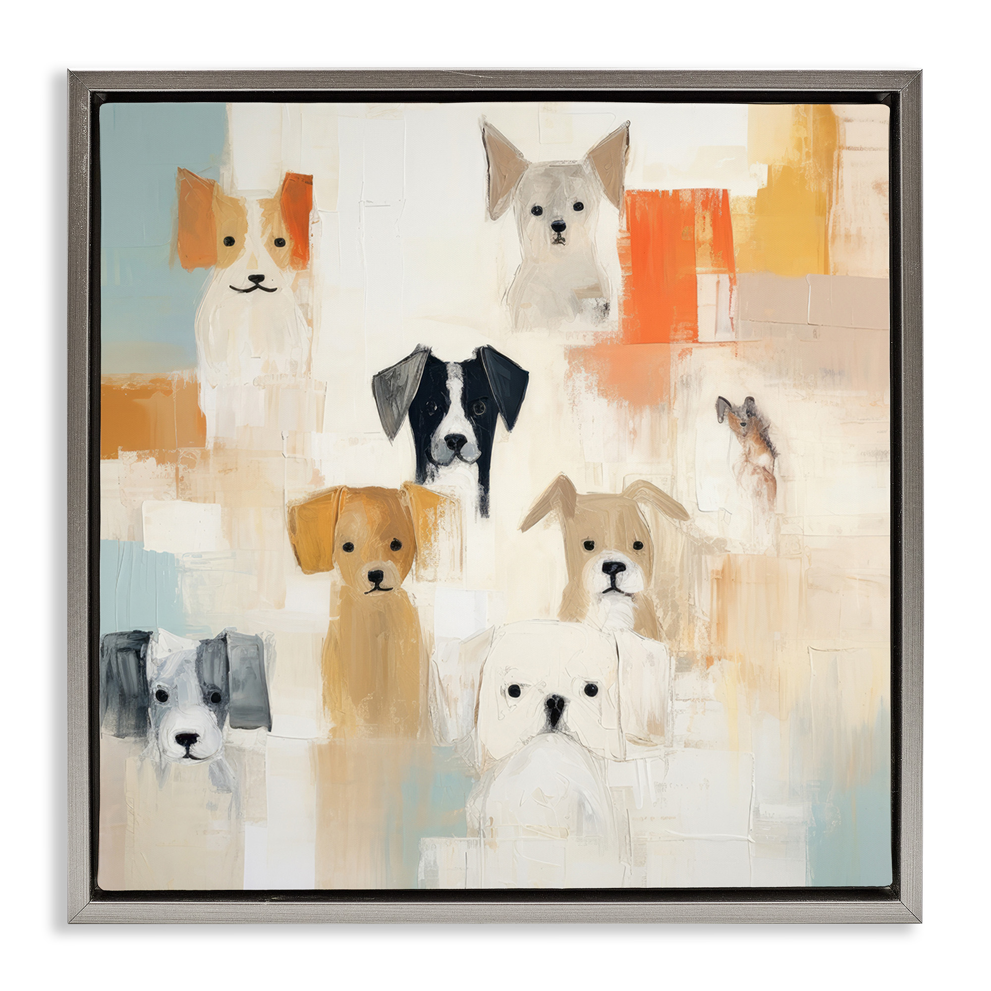 Stupell Industries Modern Dog Collage Animals & Insects Painting Gray Floater Framed Canvas Art Print Wall Art, 25 x 25