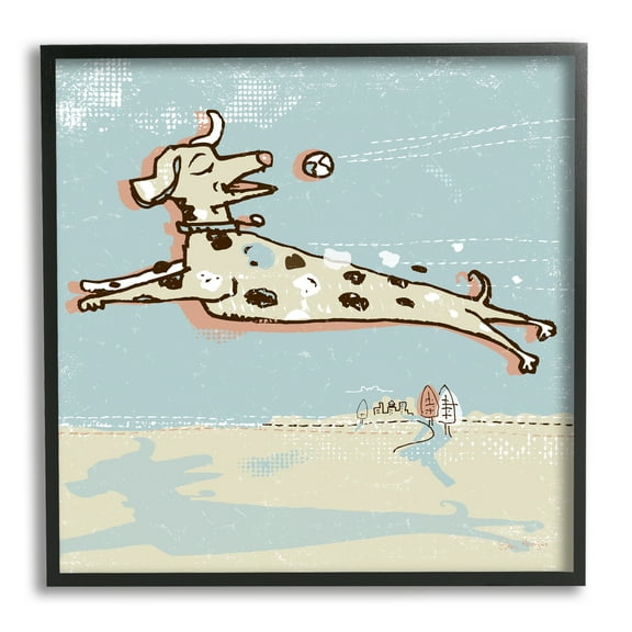 Stupell Industries Modern Dog Playing Fetch Animals & Insects Painting Black Framed Art Print Wall Art, 12 x 12