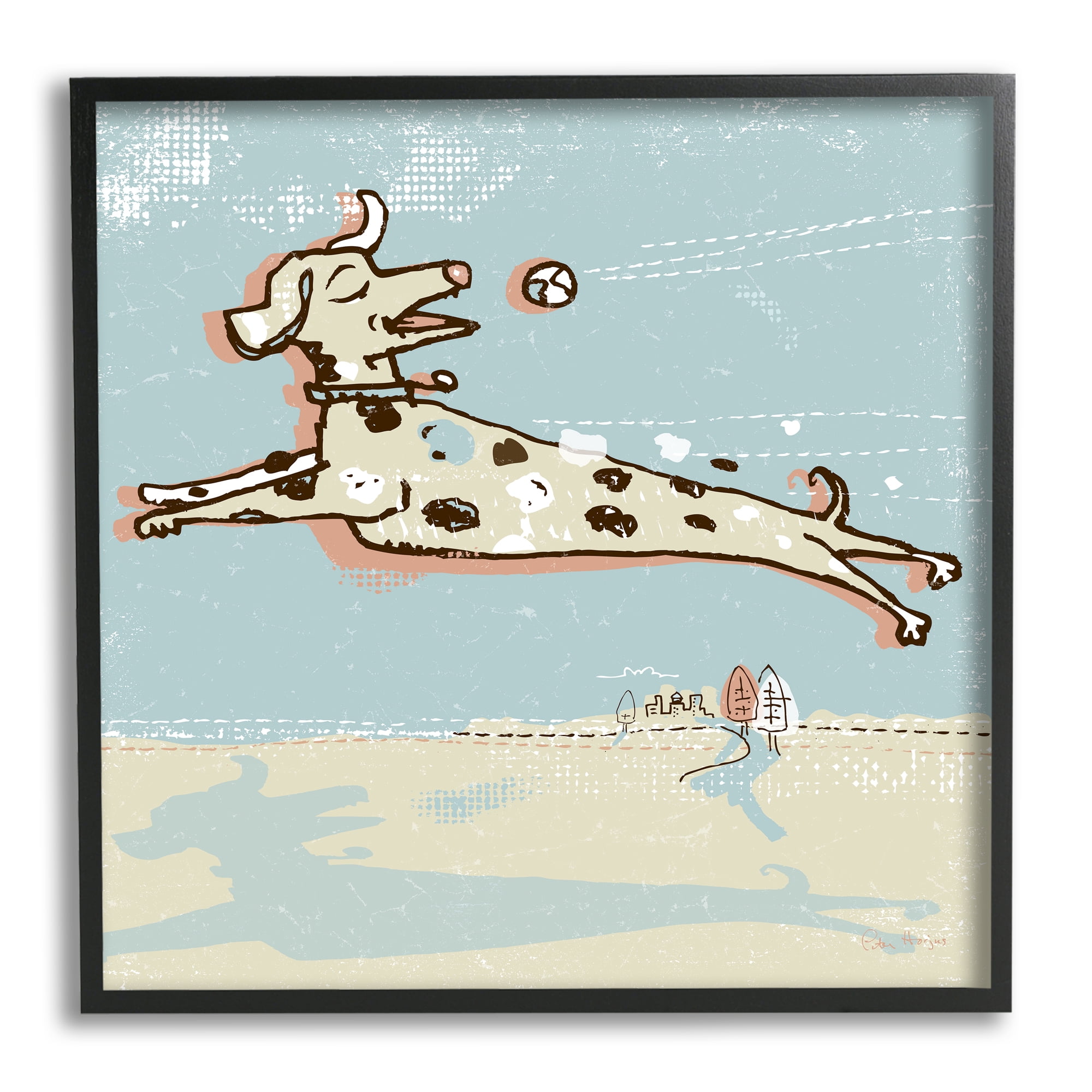 Stupell Industries Modern Dog Playing Fetch Animals & Insects Painting Black Framed Art Print Wall Art, 24 x 24