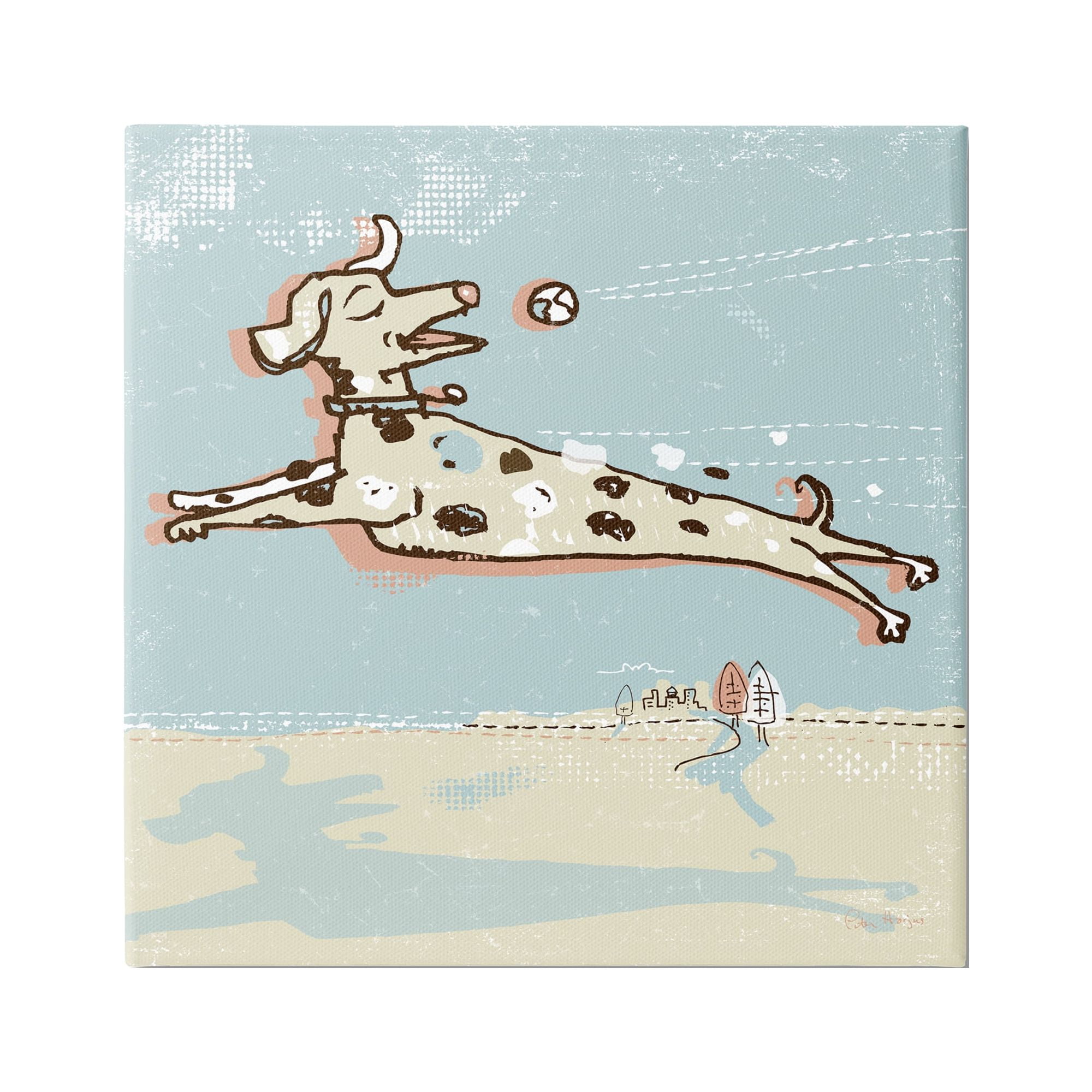 Stupell Industries Modern Dog Playing Fetch Animals & Insects Painting Gallery Wrapped Canvas Print Wall Art, 17 x 17