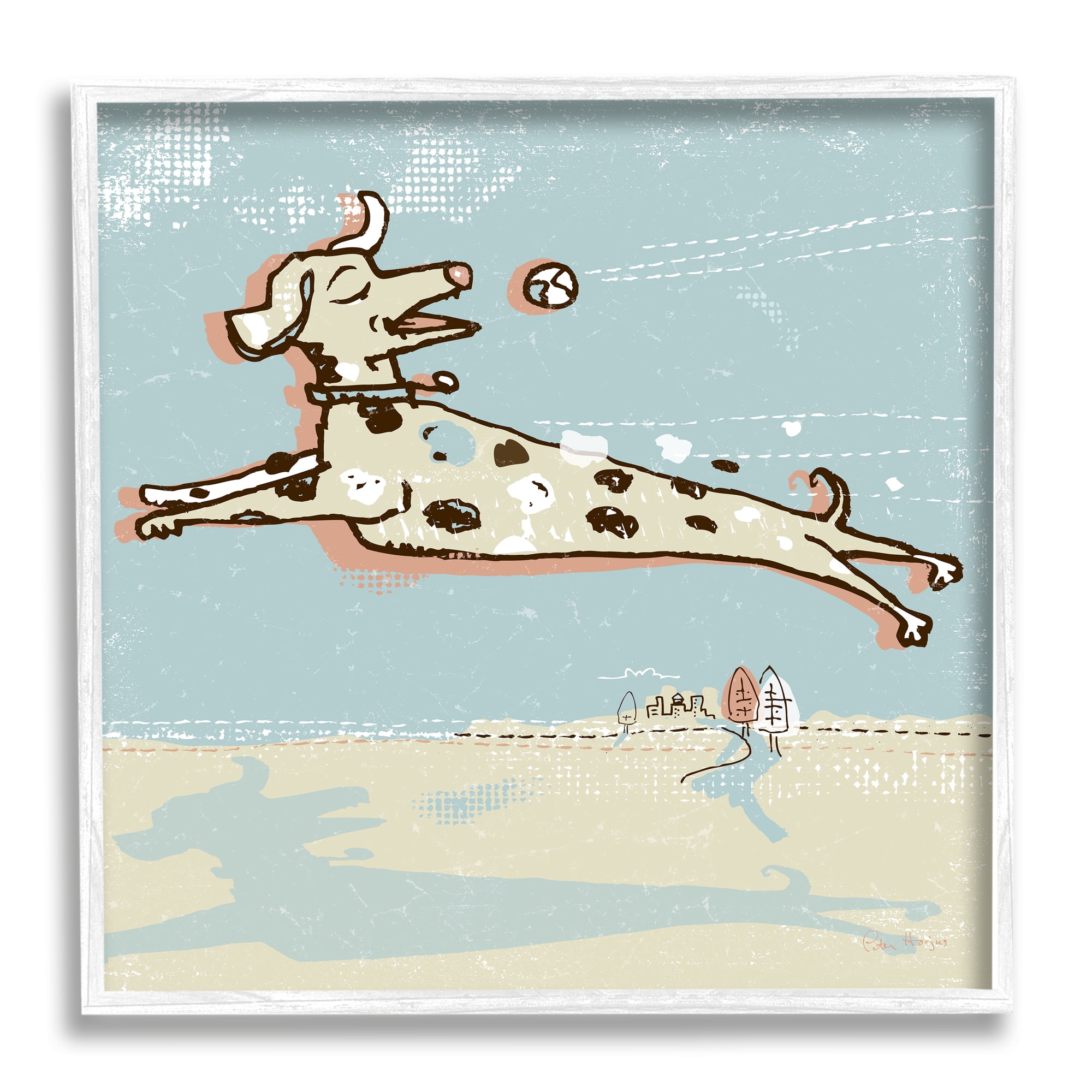 Stupell Industries Modern Dog Playing Fetch Animals & Insects Painting White Framed Art Print Wall Art, 12 x 12