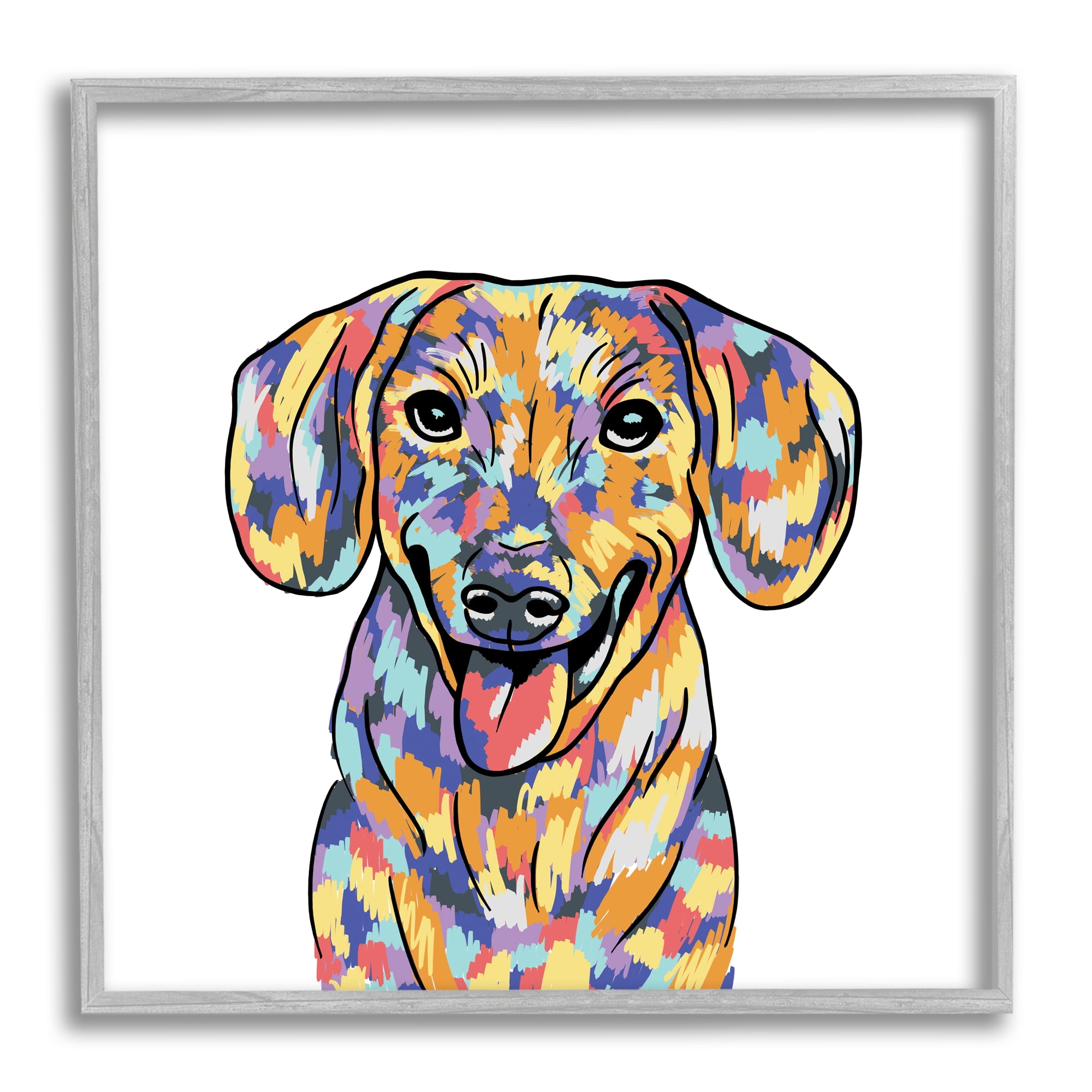 Stupell Industries Modern Dog Portrait Animals & Insects Painting Gray Framed Art Print Wall Art, 24 x 24
